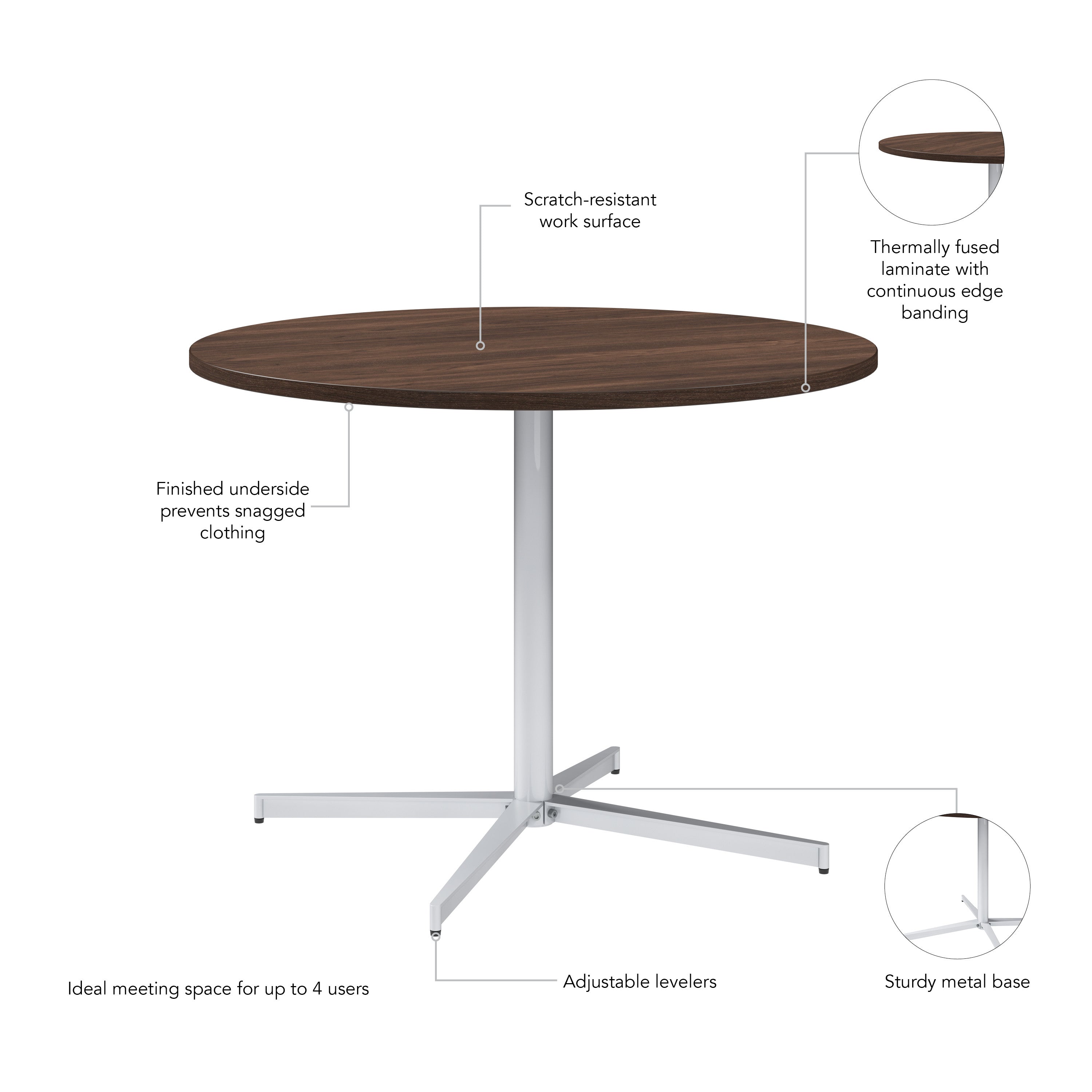 Bush Business Furniture 42-inch Round Conference Table with Metal Base in Black Walnut - 41.38" Width x 41.38" Depth x 30.33" Height