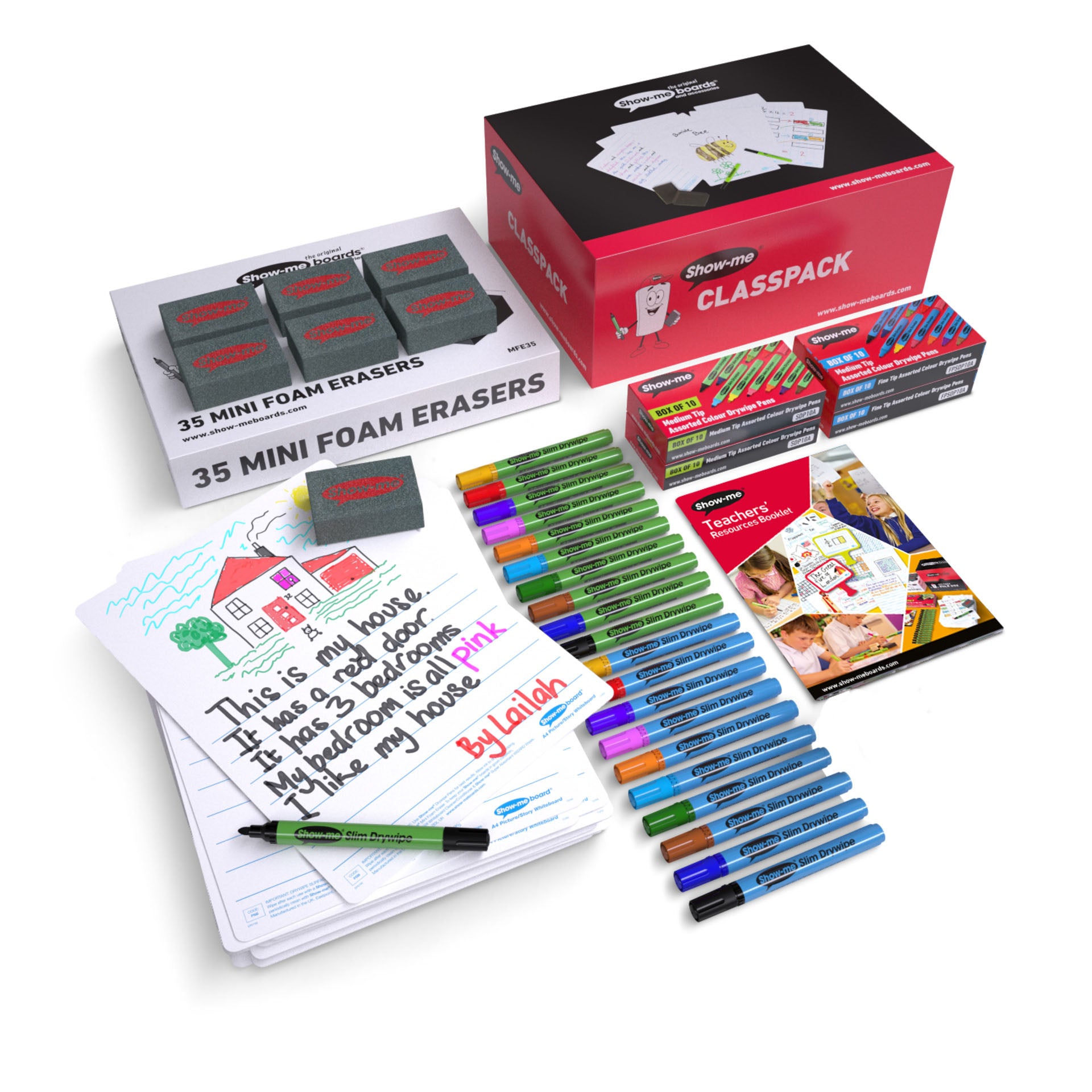 Classpack of 35 x Picture Story 8" x 12" Lapboards, with Pens, Erasers, Cleaner