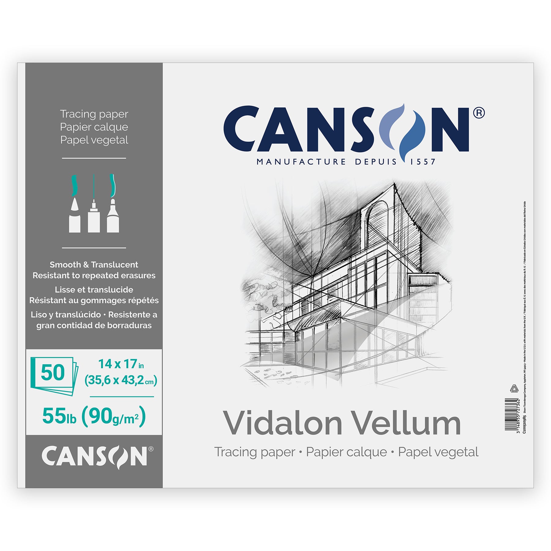 Artist Series Vidalon Vellum Pad, Translucent, Foldover Binding, 50 Sheet, 14X17 inch, 1 Count
