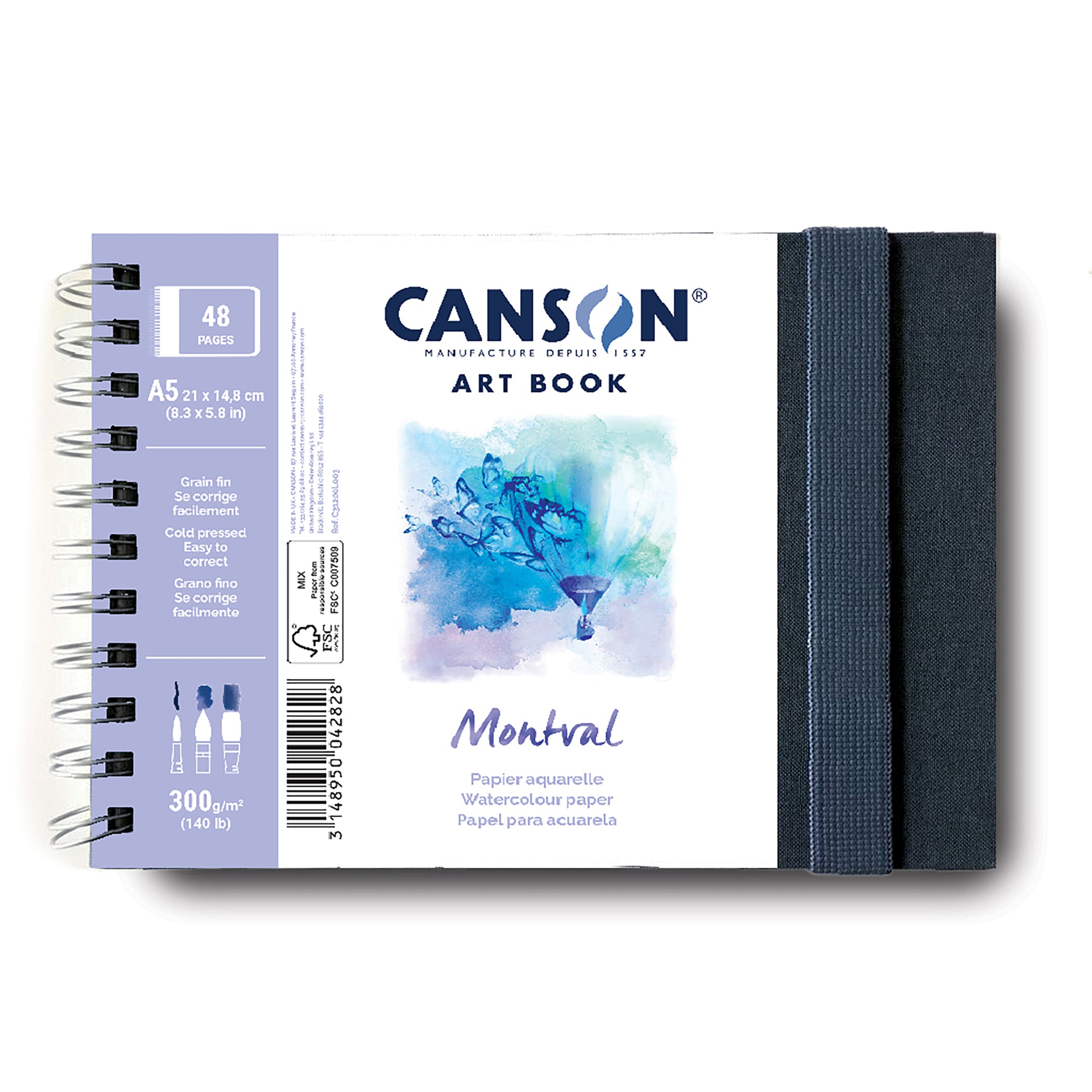 Artist Series Montval Watercolor Art Book, Fabric Cover, Side Wire Binding, 48 Sheet, 8.3x5.8 inch, 1 Count