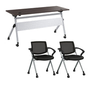 Bush Business Furniture Envision 60W Training Table with Powered Grommets and 2 Chairs with Arms in Storm Gray - 59.45" Width x 23.54" Depth x 32.87" Height