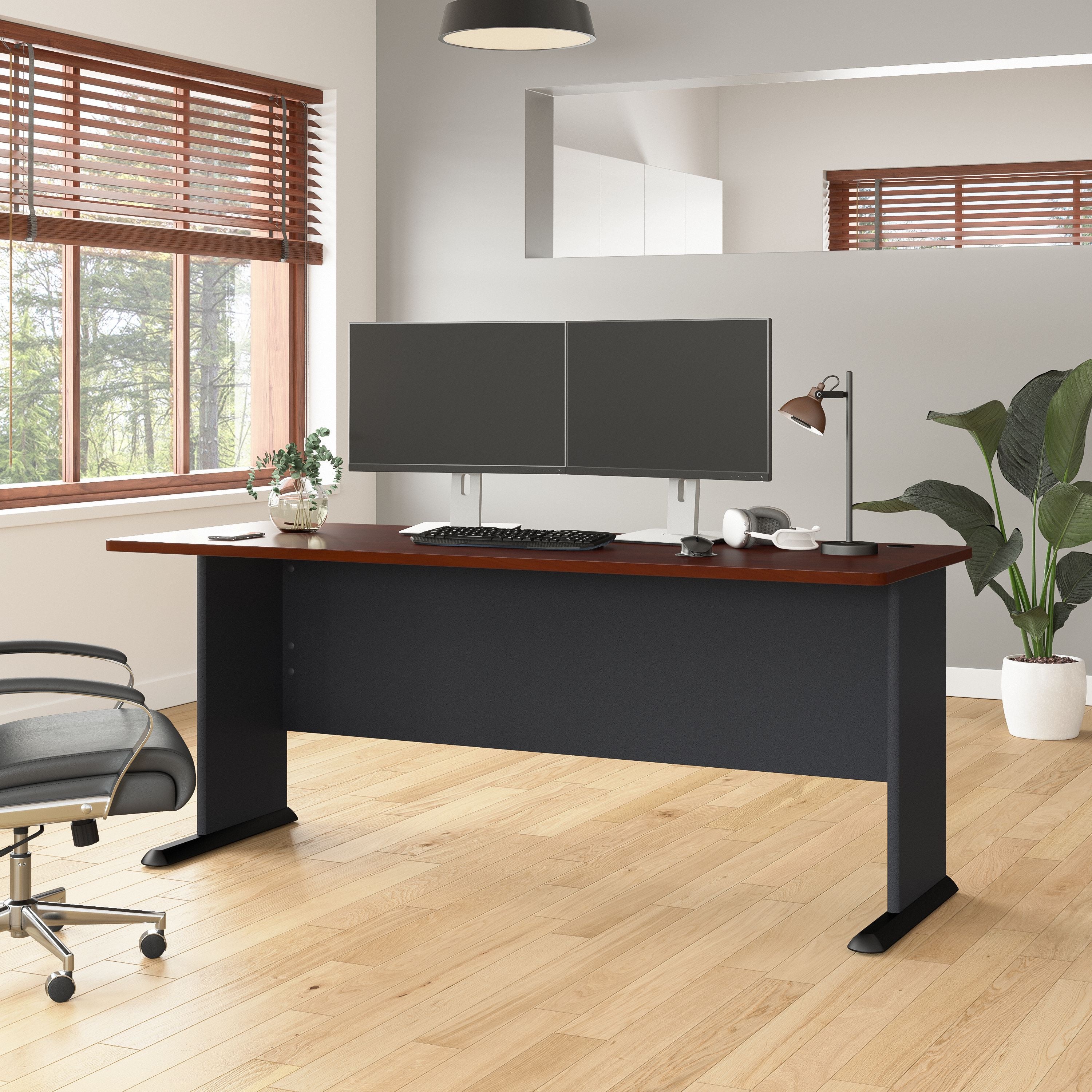 Bush Business Furniture Series A 72W Desk in Hansen Cherry and Galaxy - 71.54" Width x 26.81" Depth x 29.66" Height