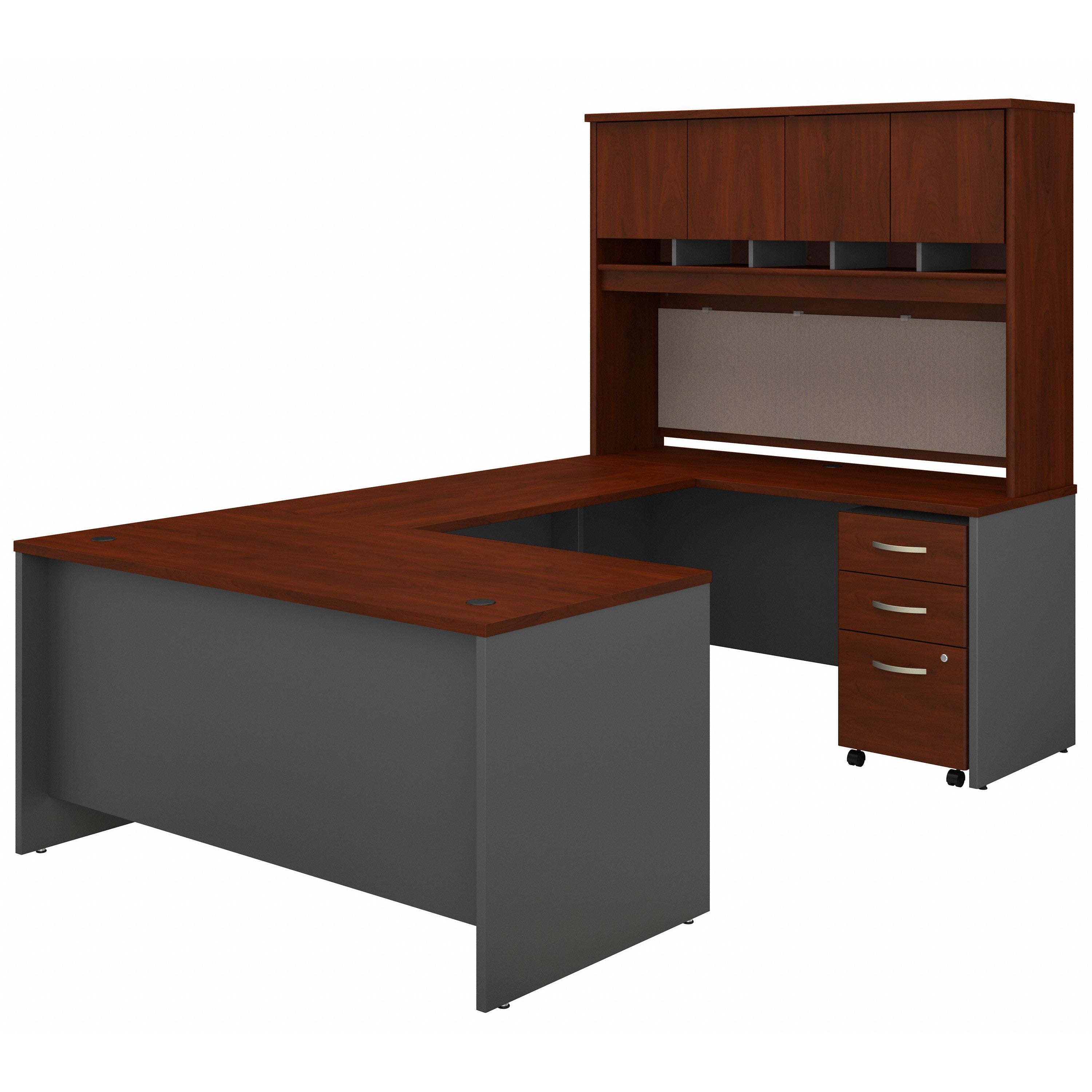 Bush Business Furniture Series C 60W U Shaped Desk with Hutch and Mobile File Cabinet in Hansen Cherry - 59.45" Width x 100.4" Depth x 72.85" Height