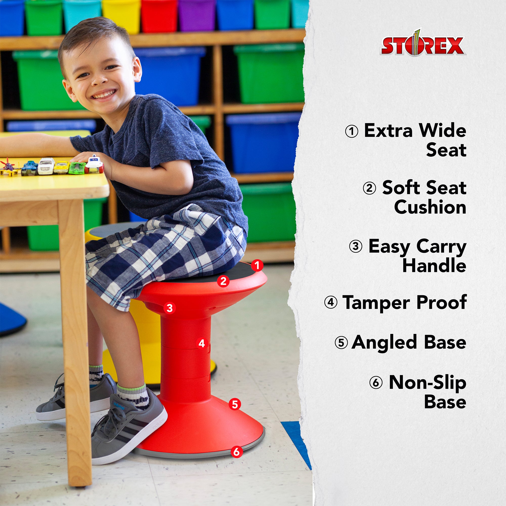 Wiggle stool, 12 to 18-inch, Red