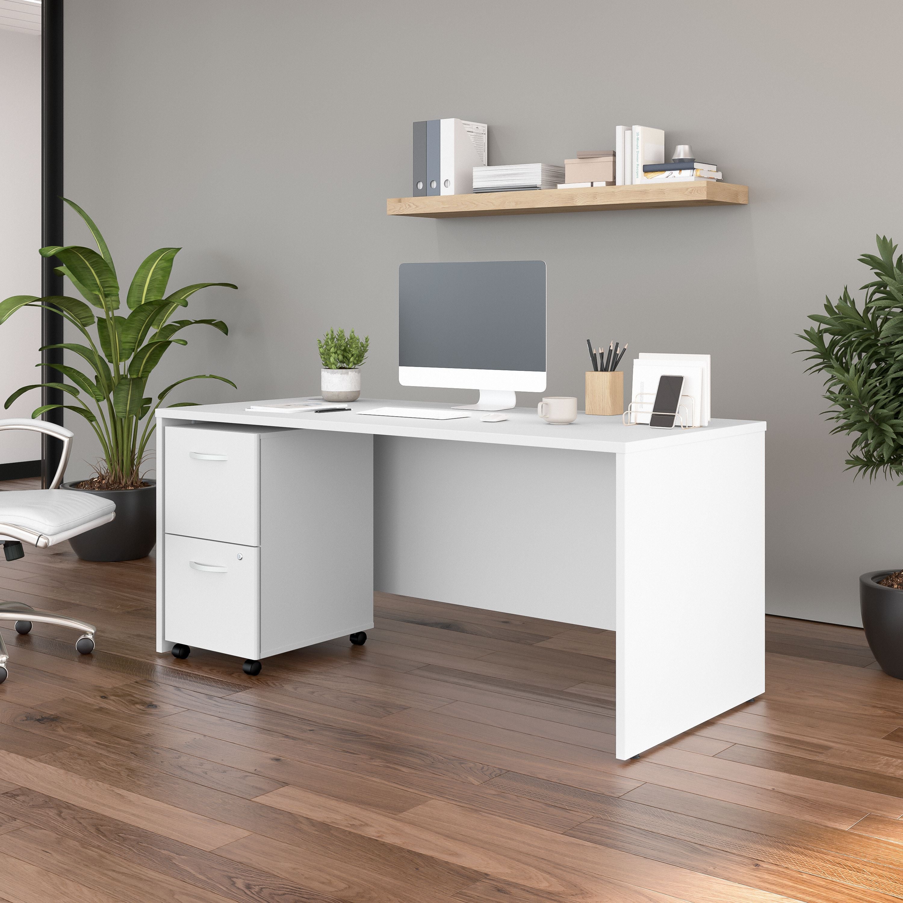 Bush Business Furniture Studio C 66W x 30D Office Desk with 2 Drawer Mobile File Cabinet in White - 65.98" Width x 29.37" Depth x 29.84" Height