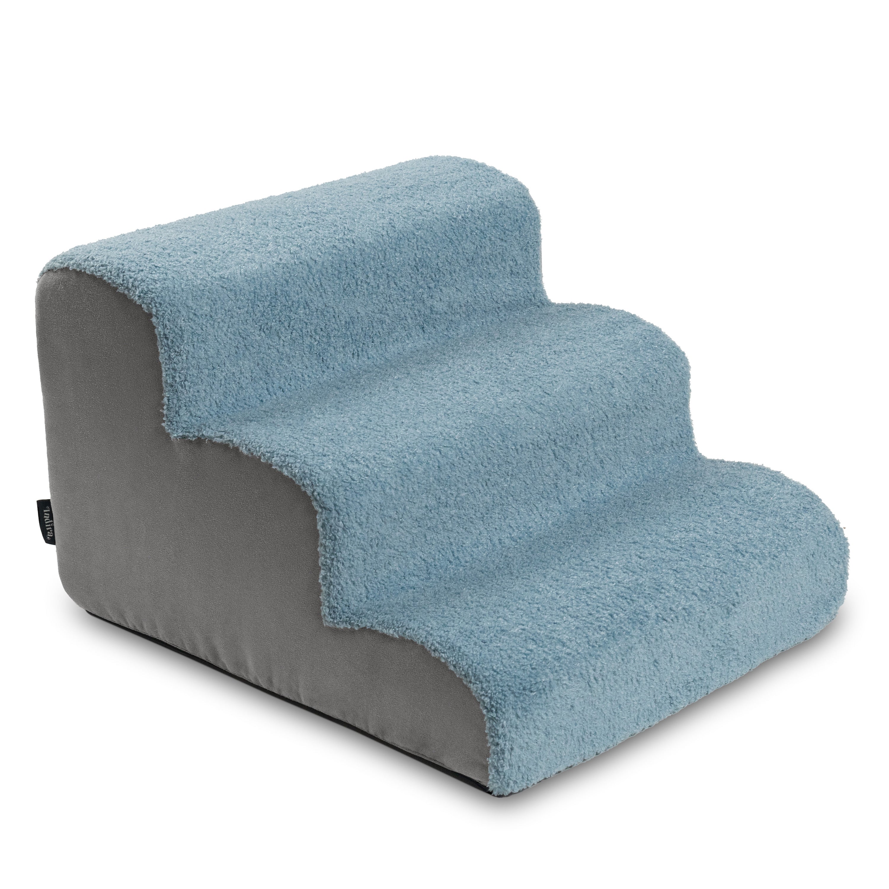 Jaxx Dubb Dog Steps - Supportive Pet Stairs for Improved Mobility and Spine Pressure Relief - Machine Washable Covers with Teddy Sherpa Top – Perfect Height for Small Dogs - 3 Stairs, Blue & Grey