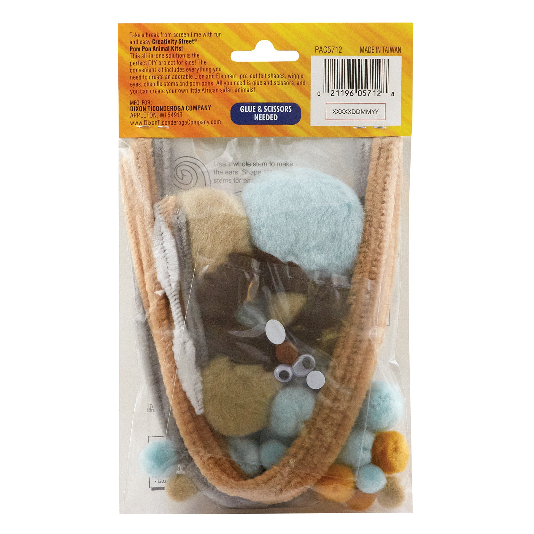 Pom Pon Animal Kit, Lion & Elephant, Assorted Sizes, 1 Kit Makes 2 Animals
