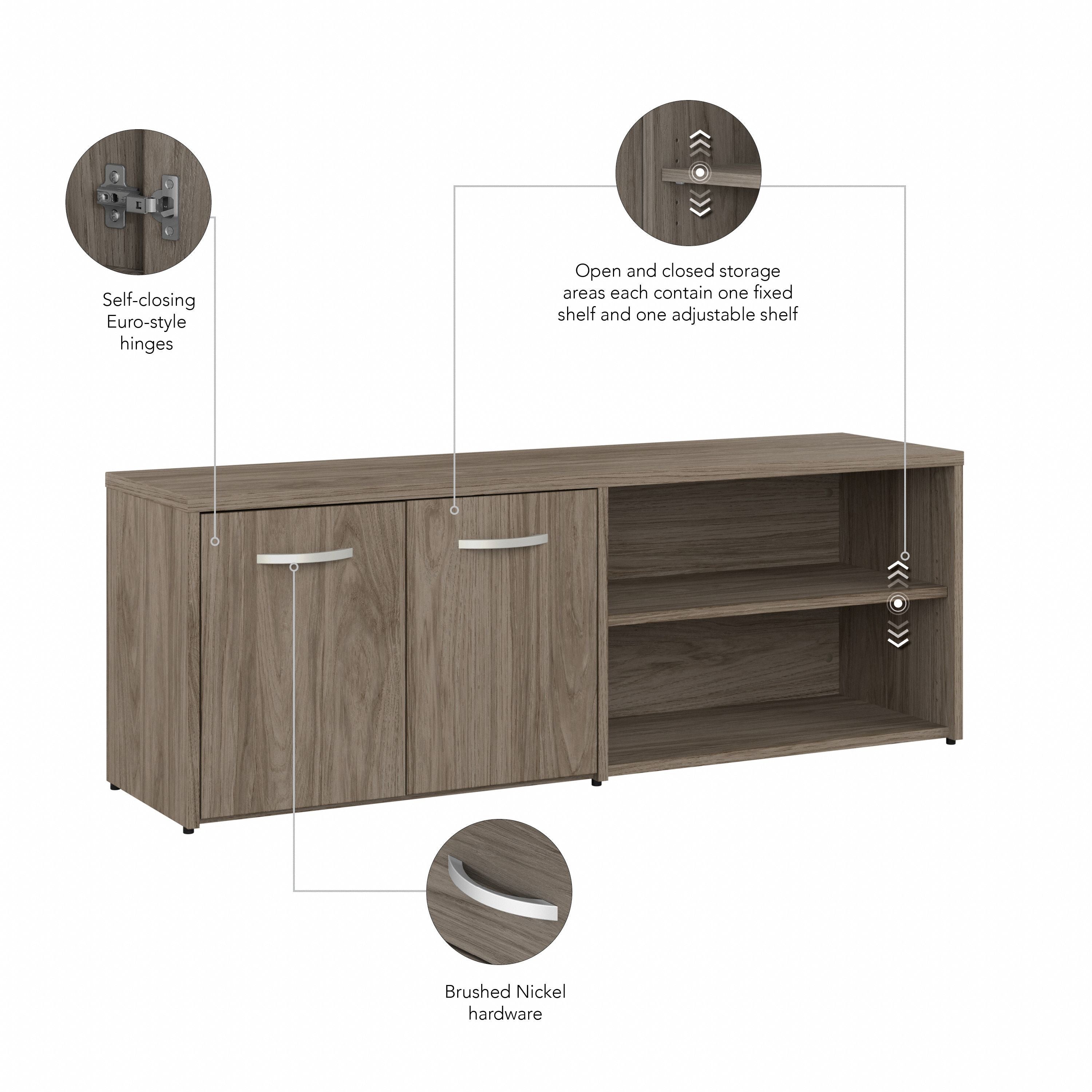 Bush Business Furniture Studio C Low Storage Cabinet with Doors and Shelves in Modern Hickory - 59.17" Width x 15.71" Depth x 21.2" Height