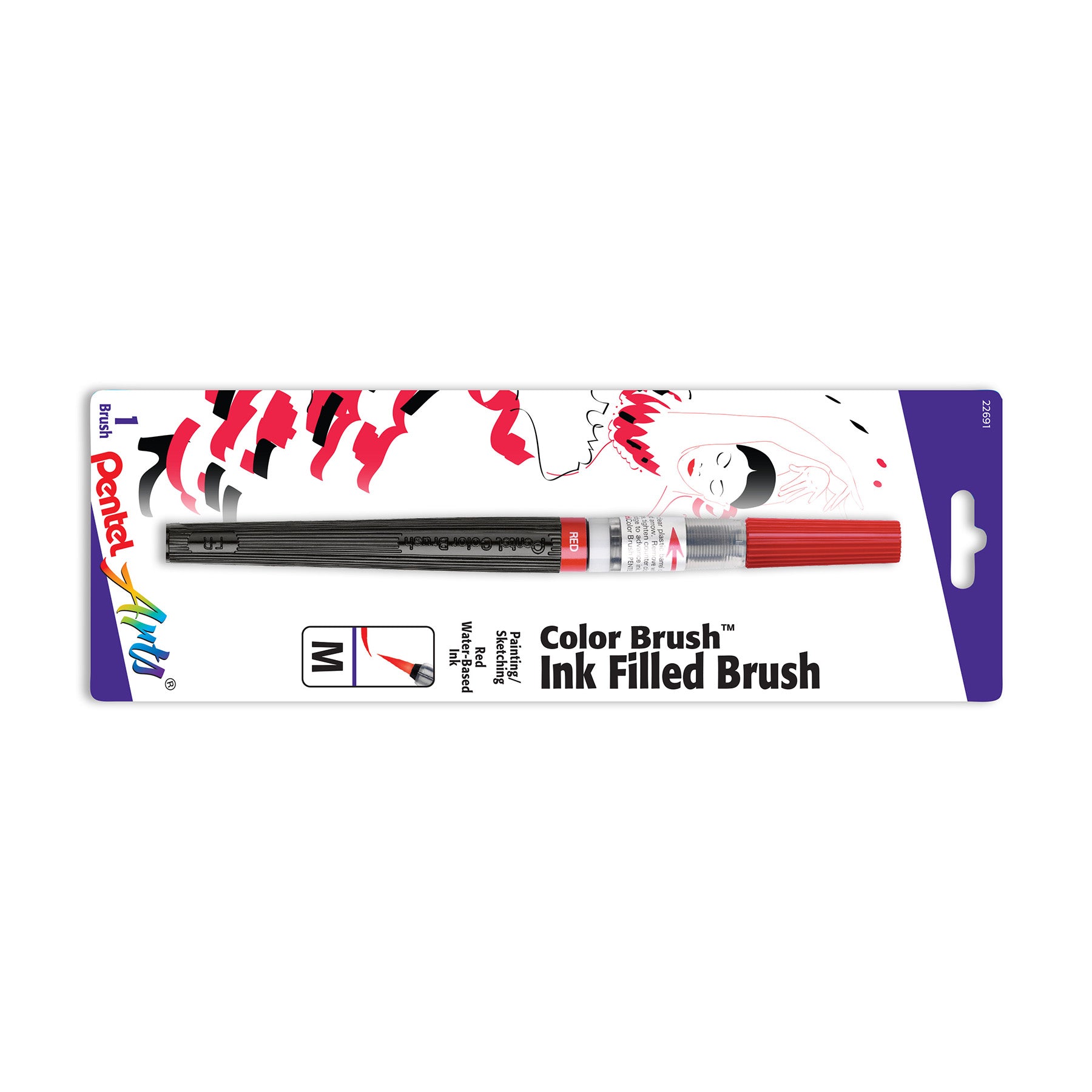 Color Brush with Water-Based Ink, Medium Tip, Red, 1-Pack