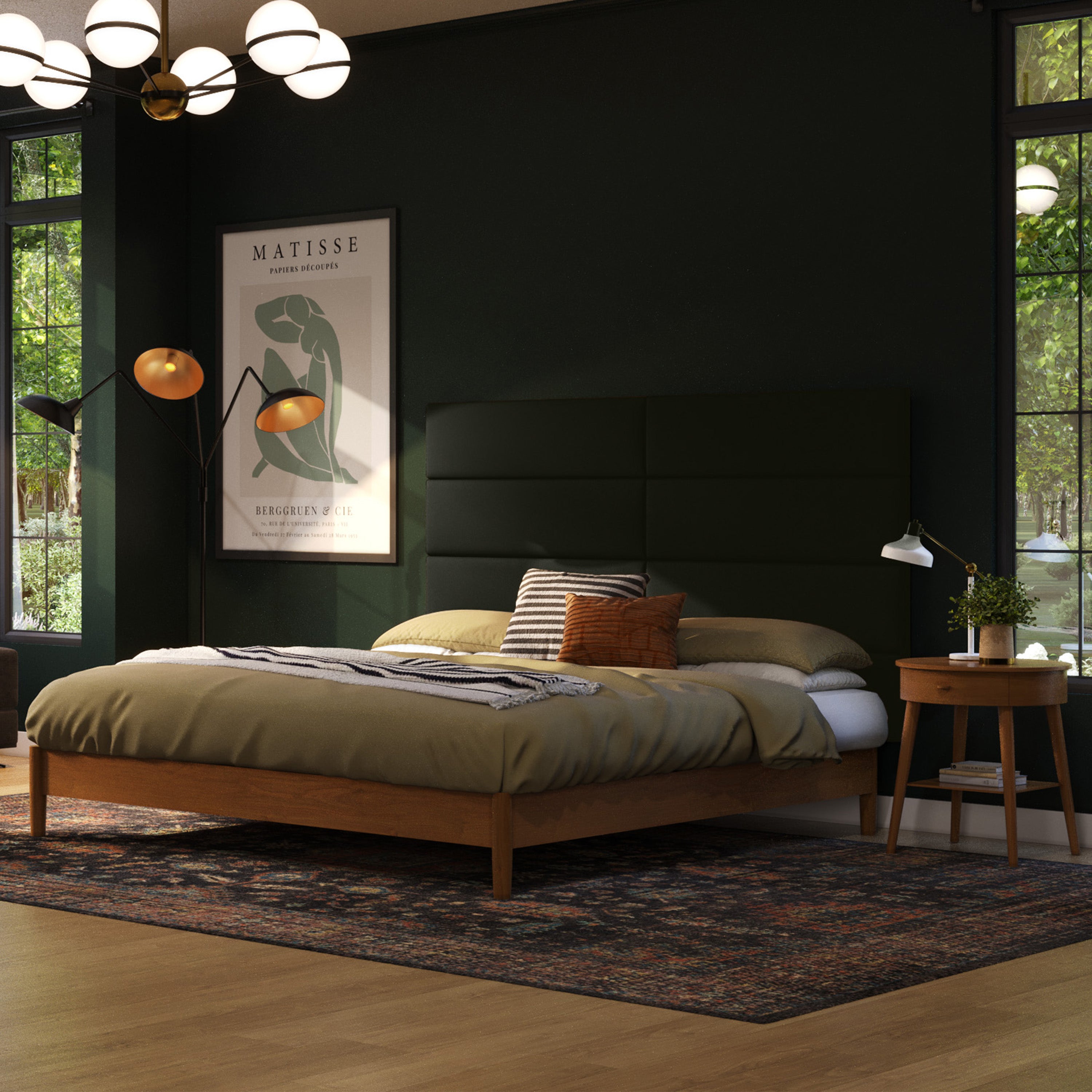 Jaxx Panelist Modern Padded Headboard – Set of 4 Wall Mounted Panels (Each 11.25" x 38") - King, Vegan Leather, Black