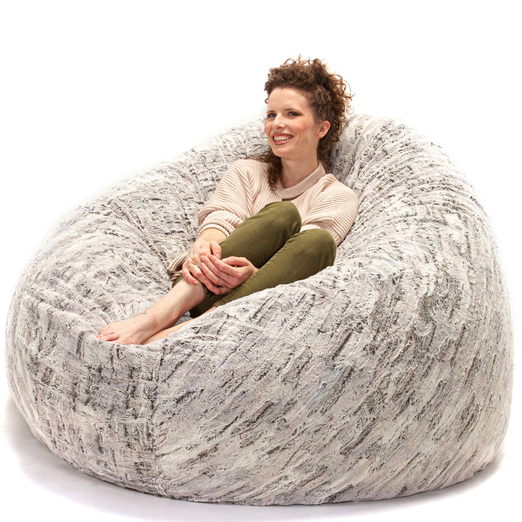Jaxx 6 Foot Cocoon - 2-in-1 Convertible Bean Bag Bed & Large Bean Bag Chair for Adults, Premium Luxe Faux Fur - Silver Fox