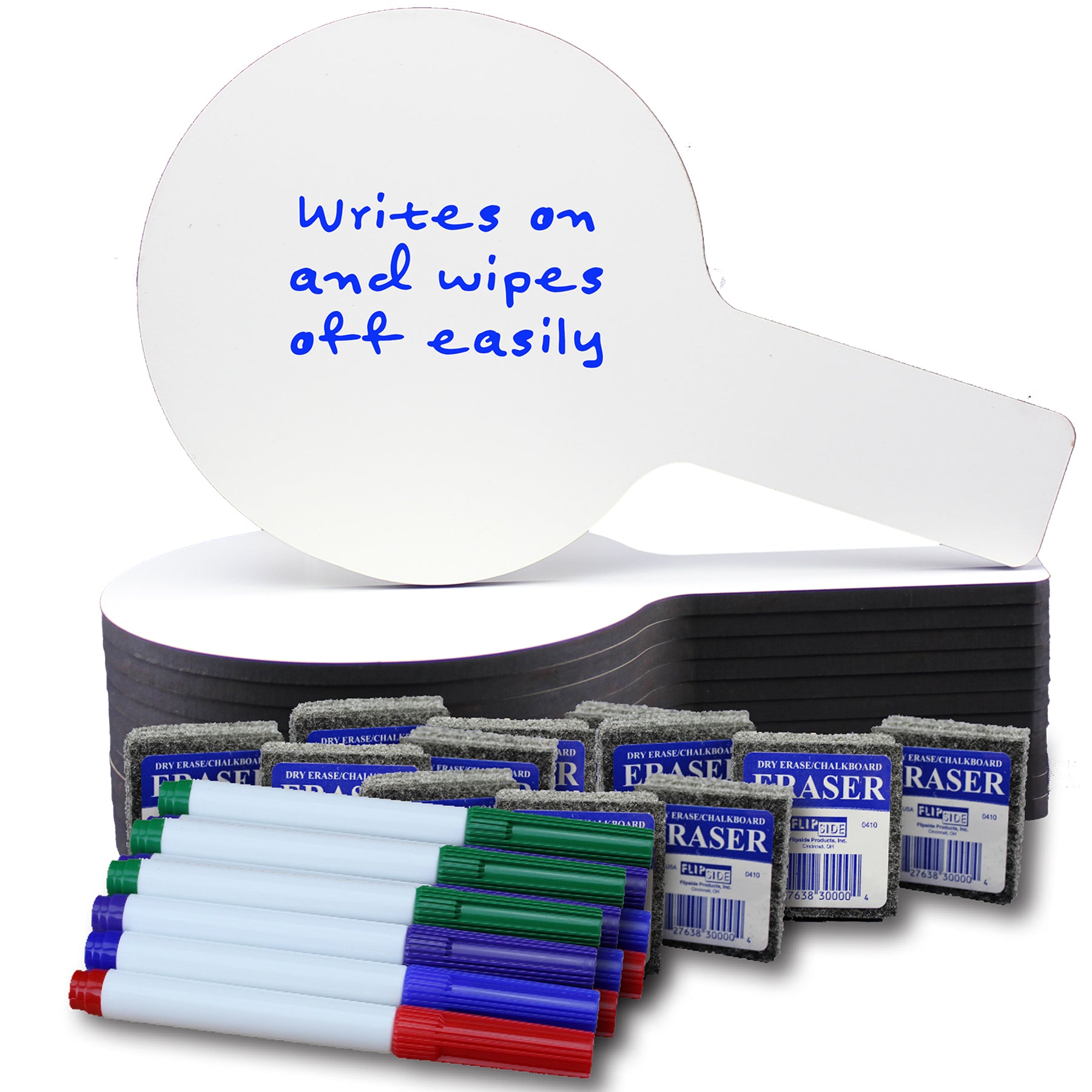 Mini Dry Erase Answer Paddles with Colored Pens and Erasers, Class Pack of 12