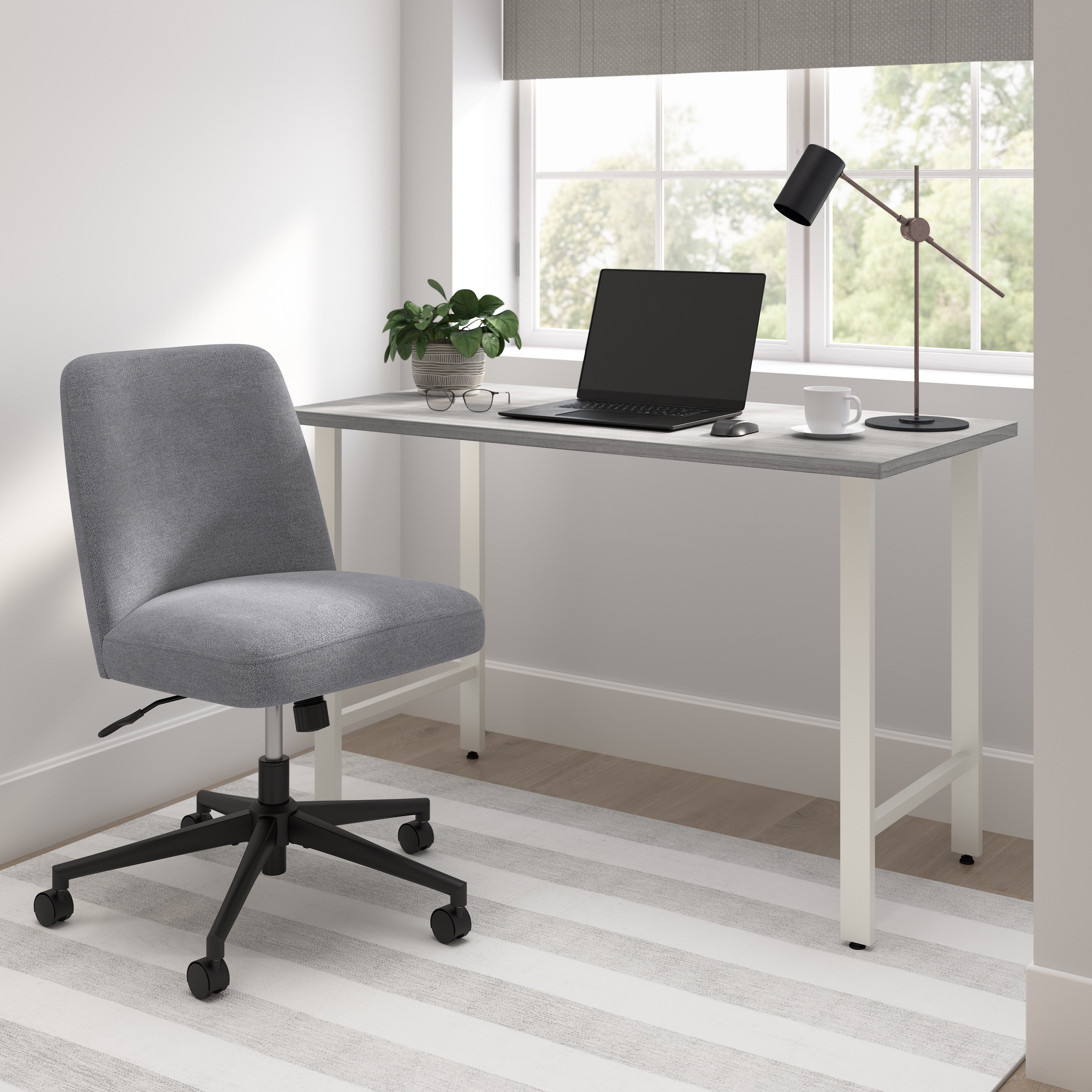 Bush Home Hustle 48W x 24D Computer Desk and Chair Set in Platinum Gray - 47.59" Width x 23.34" Depth x 30.07" Height