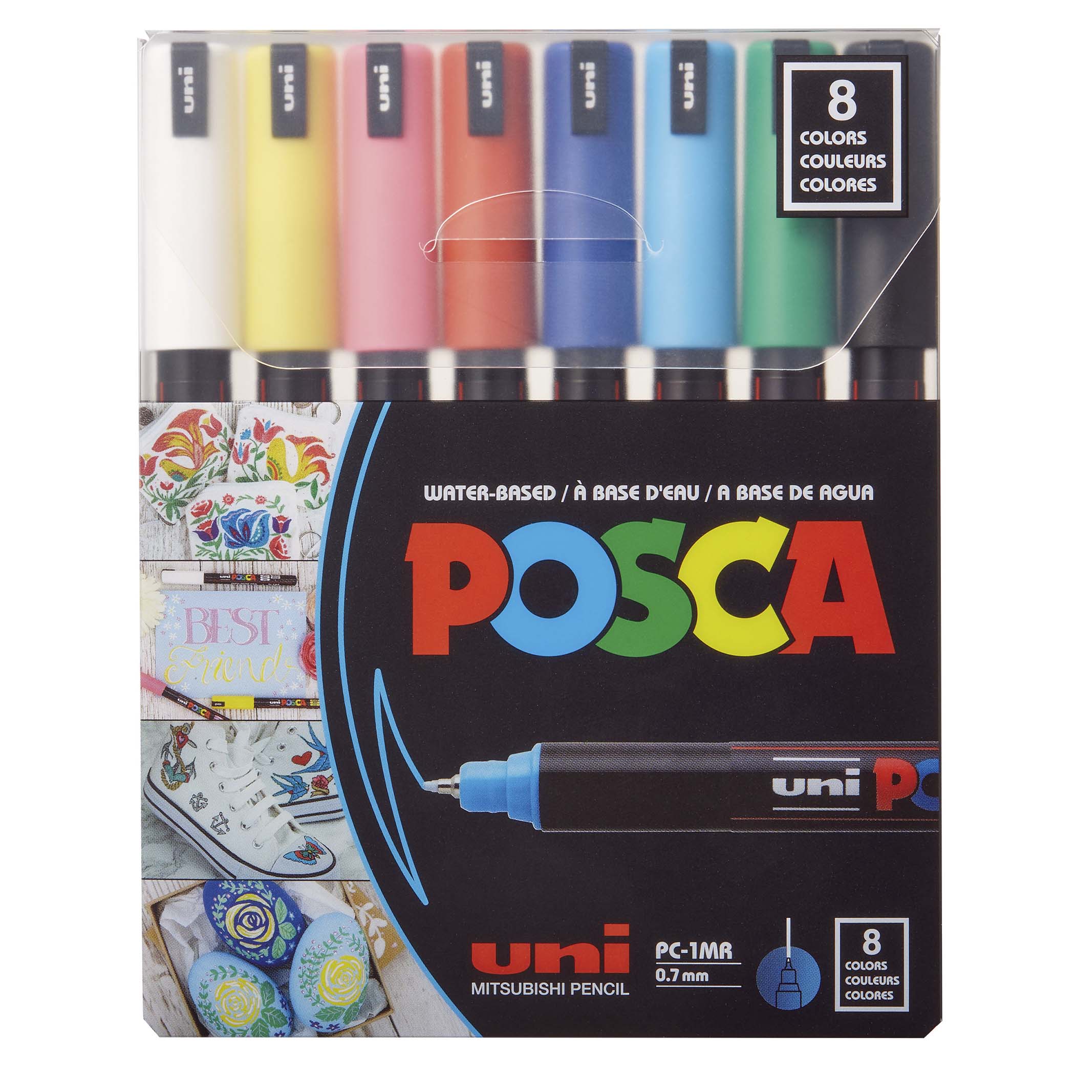 uni® POSCA PC-1MR Water-Based Paint Markers, Extra Fine Tip (0.7mm), Assorted Colors, 8 Pack