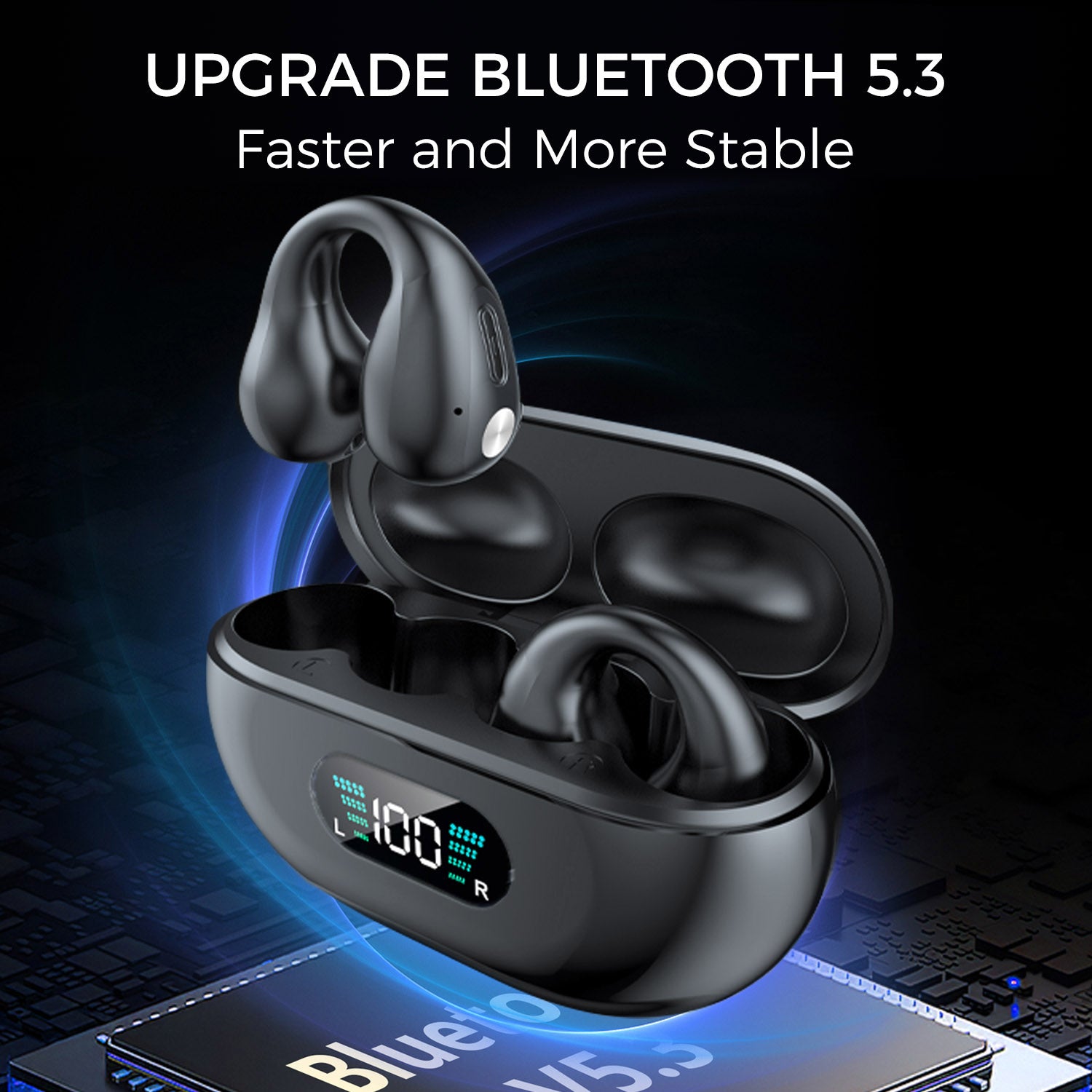 Wireless Ear Clip Bone Conduction Earbuds, Black