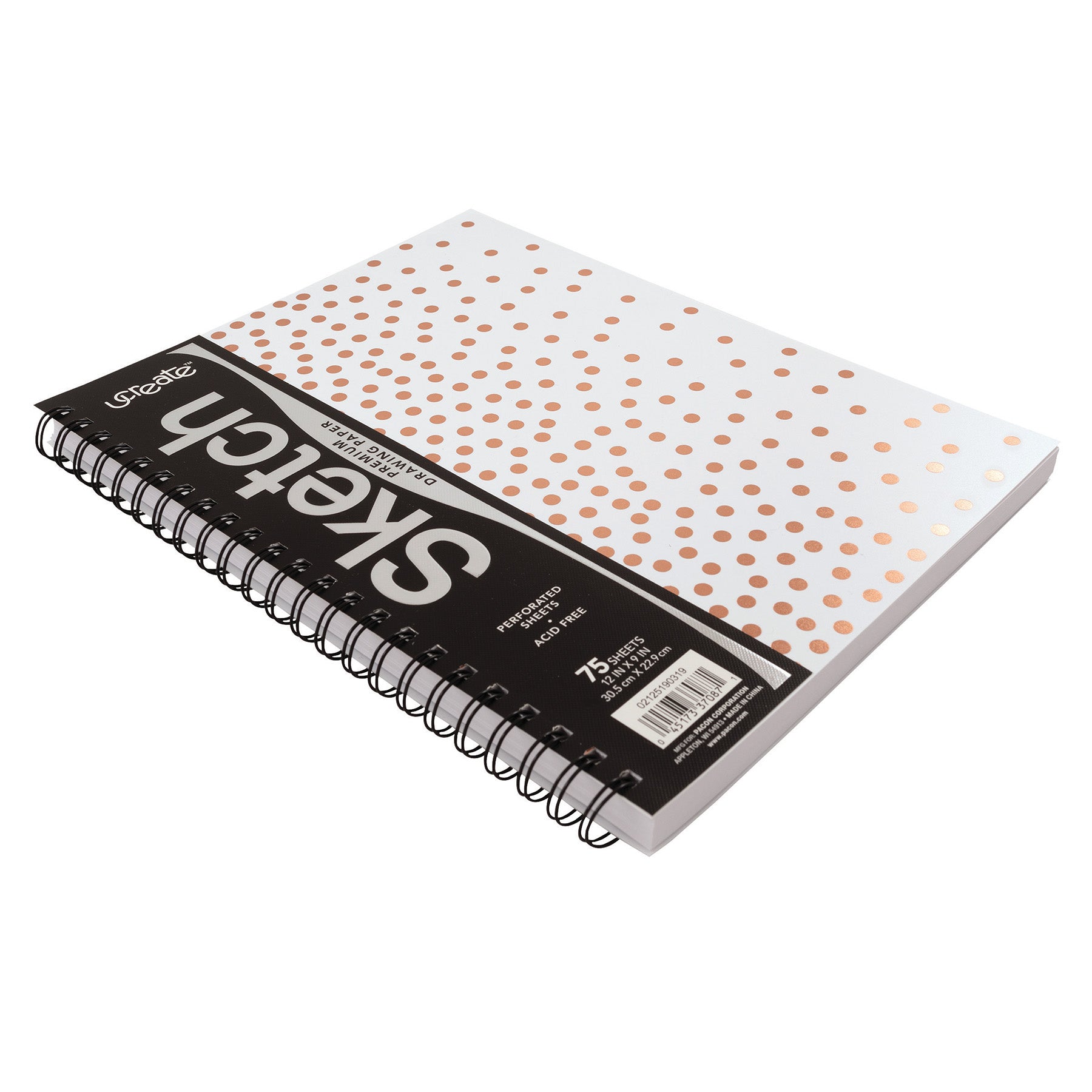 Fashion Poly Sketch Book, 9" x 12", 75 Sheets, Rose Gold Dots Design