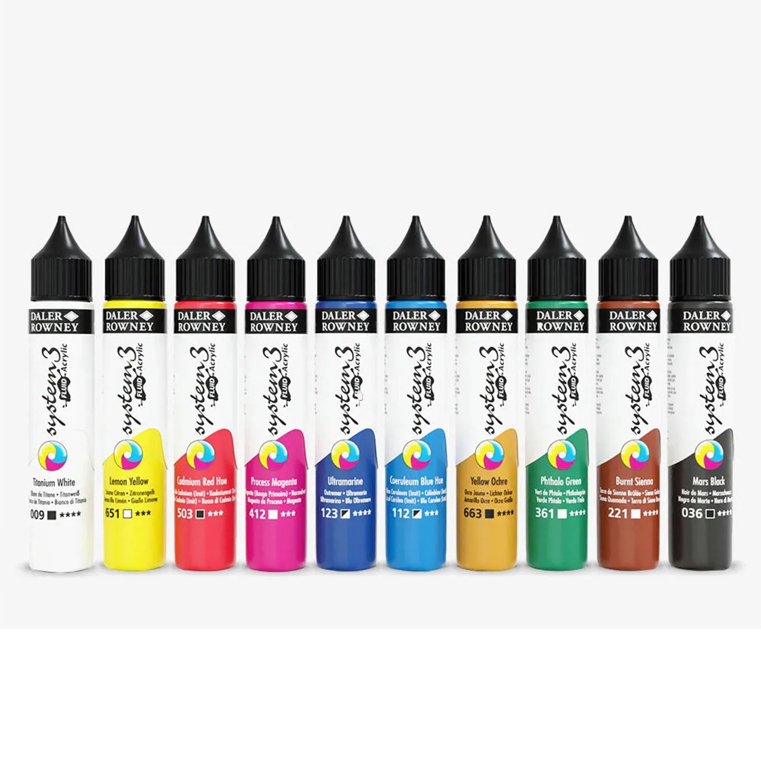 System3 Fluid Acrylic Paint Set, Assorted Colors, 29.5ml, 10 Pieces