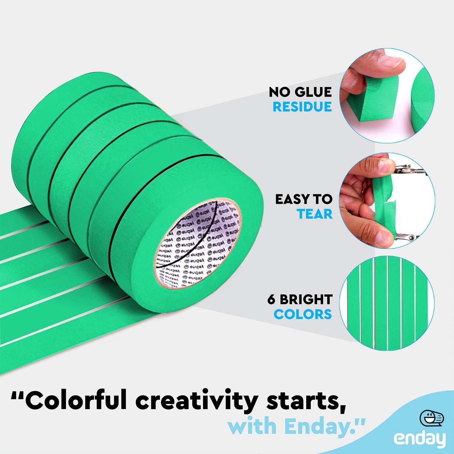 Masking Tape, 1" x 60 Yards, Green, Pack of 6