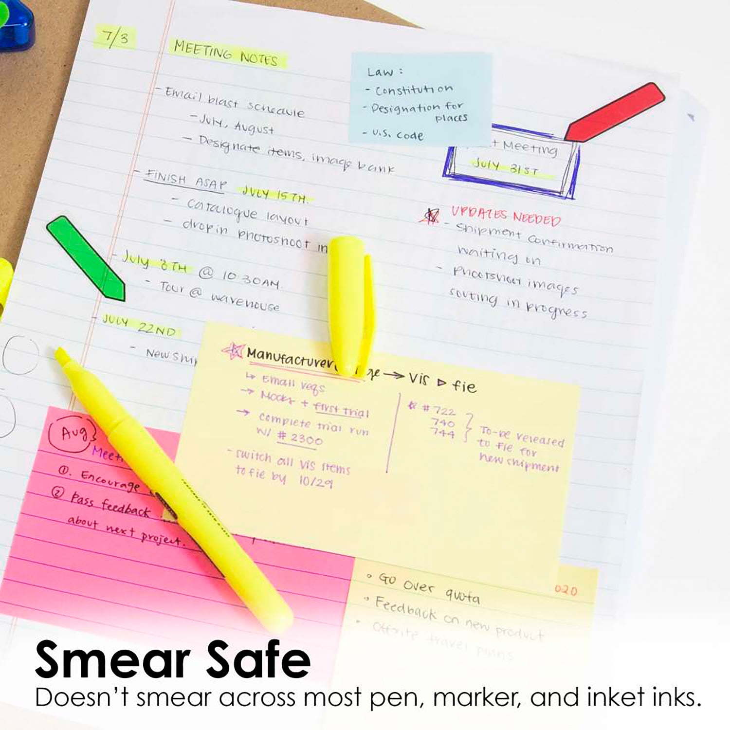Pen Style Fluorescent Highlighters with Pocket Clip, Pack of 5