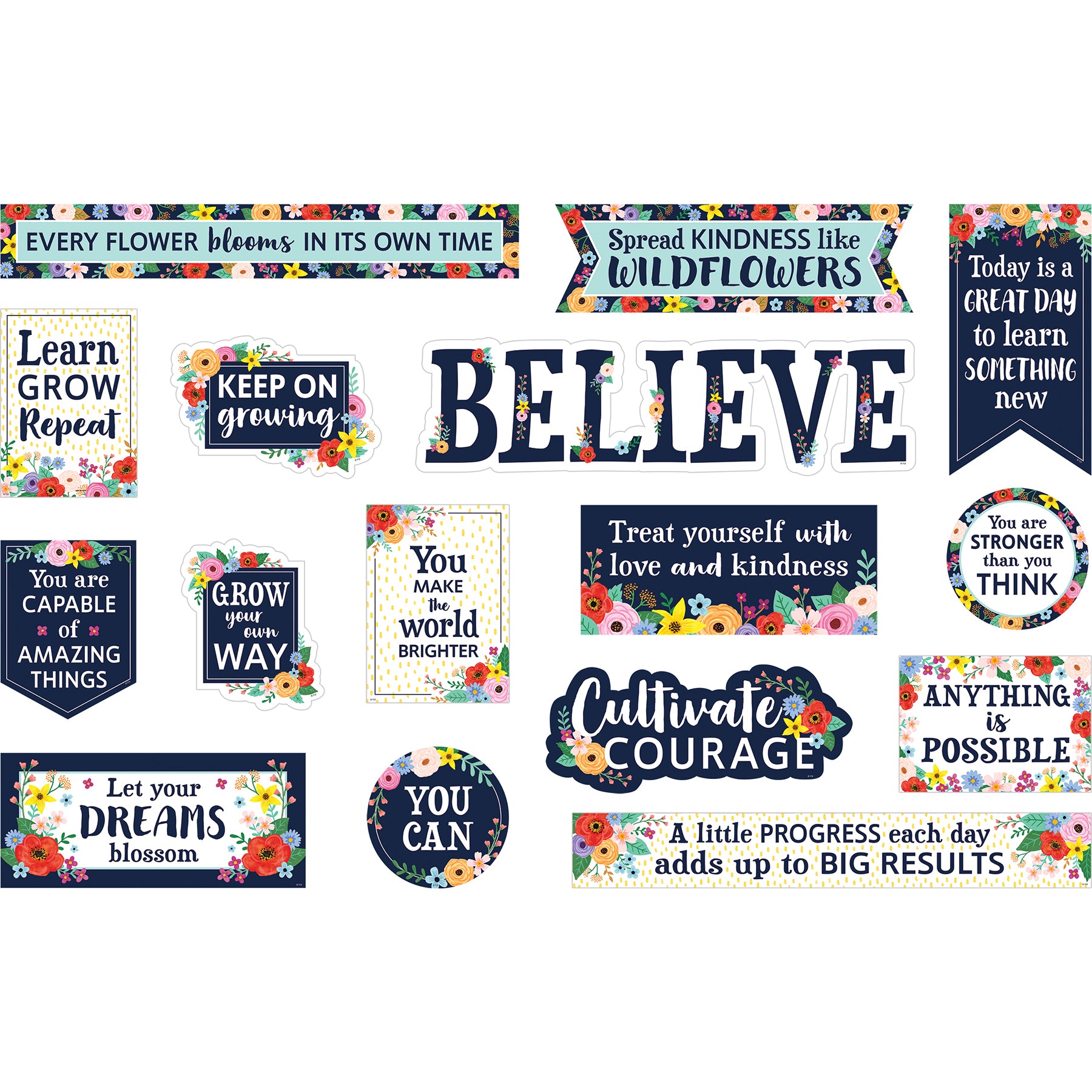 Wildflowers Mini Bulletin Board Set, 16 Pieces