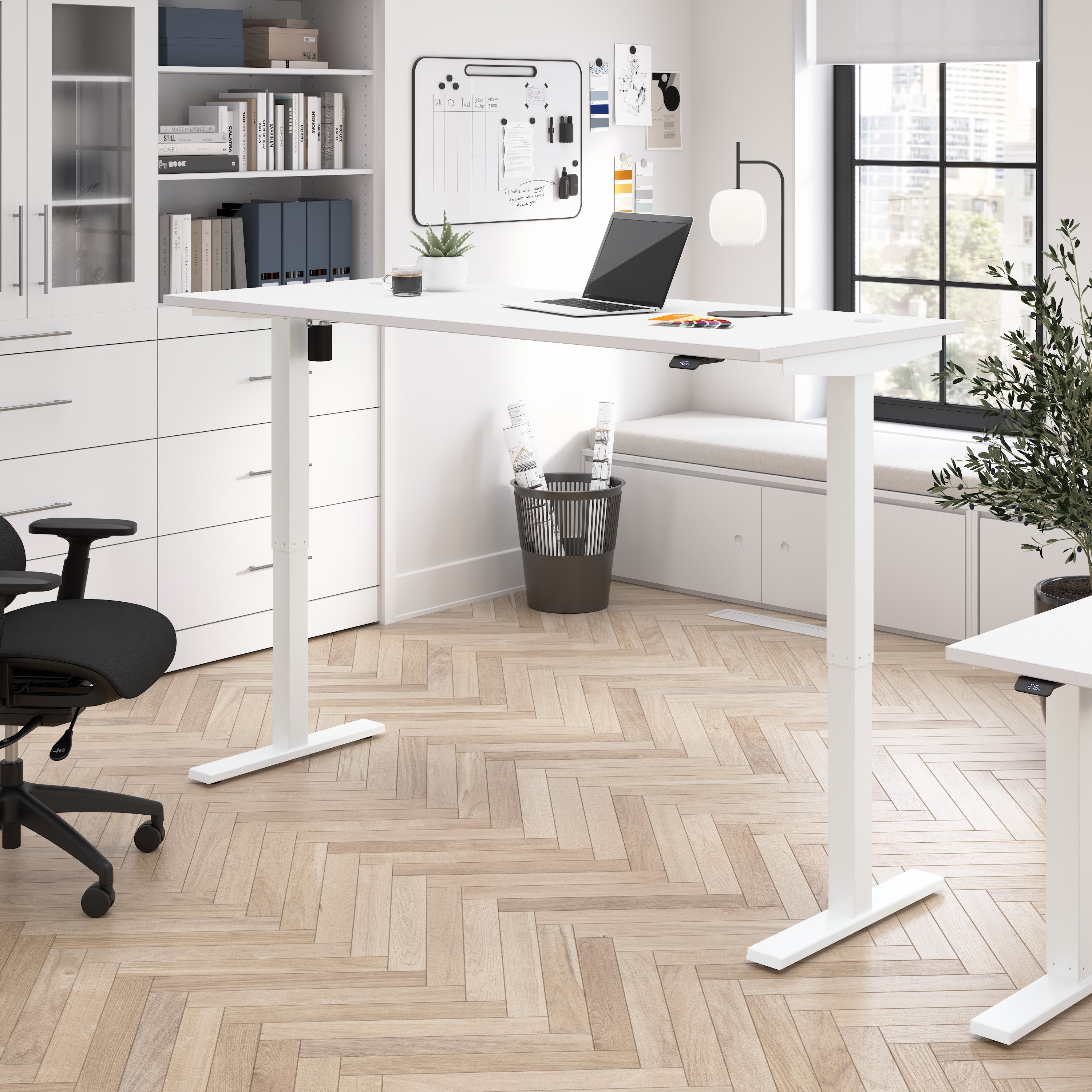 Bush Business Furniture Move 40 Series 72W x 30D Electric Height Adjustable Standing Desk in White with White Base - 71.02" Width x 29.37" Depth x 28.17" Height