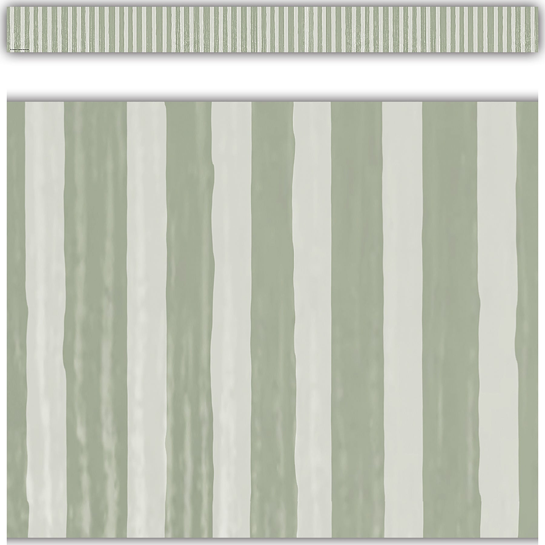 Classroom Cottage Sage Green Stripes Straight Border Trim, 35 Feet
