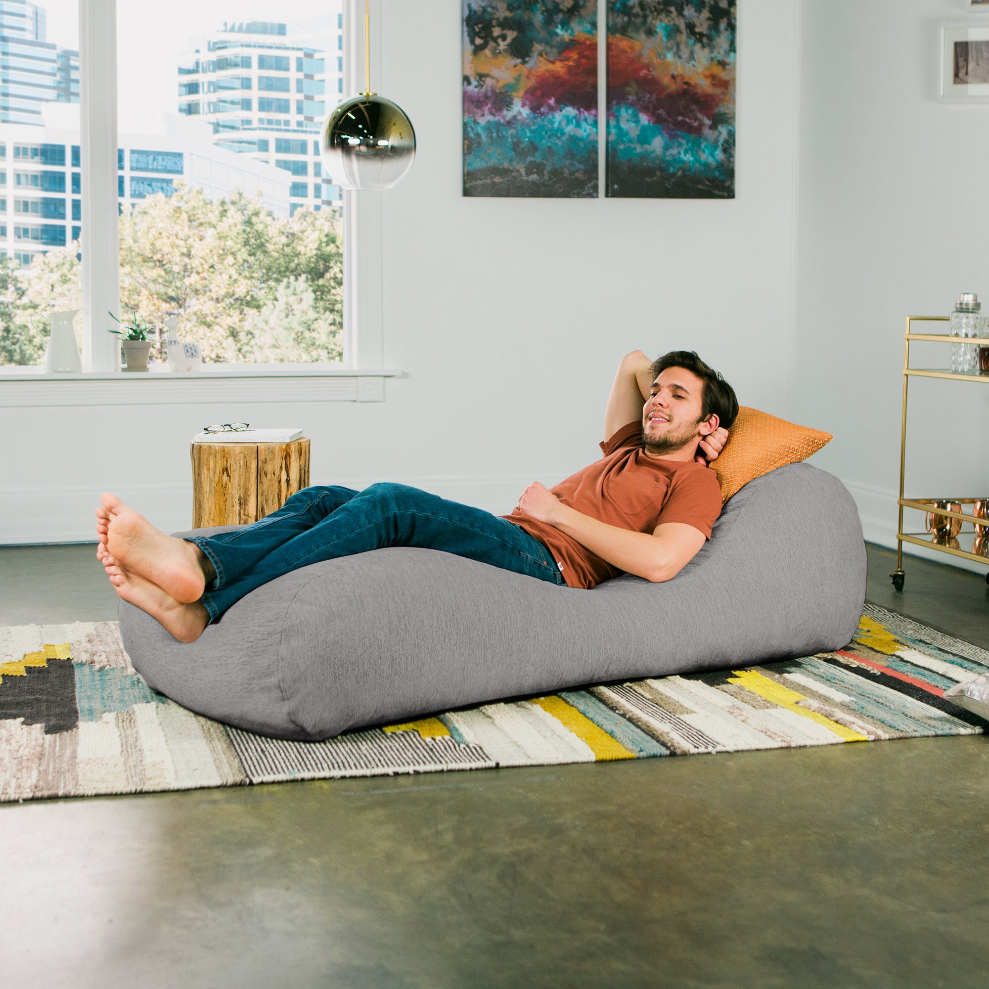 Jaxx Arlo Chaise Lounger Foam Bean Bag Chair - Premium Chenille, Grey