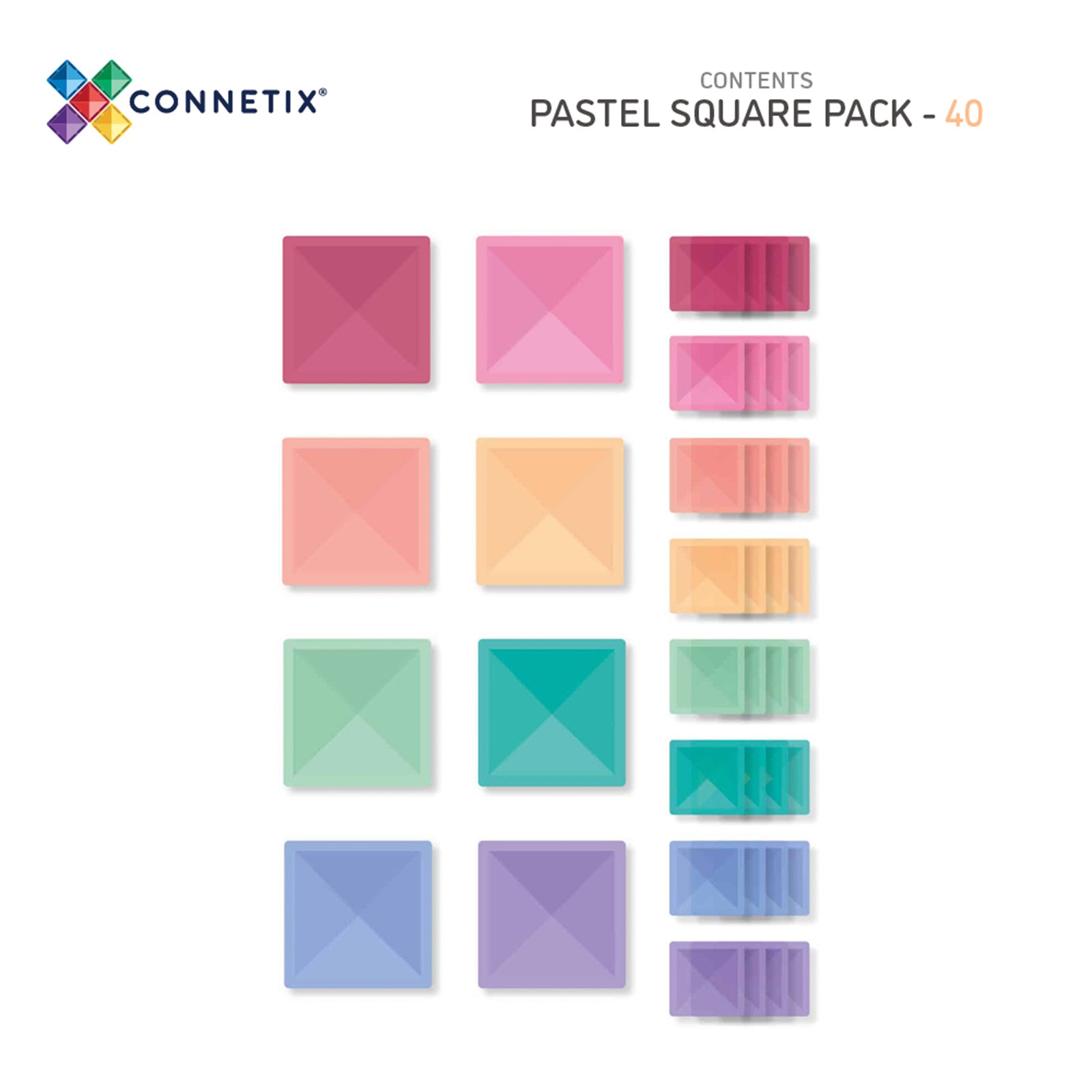 Magnetic Tiles Pastel Square Pack, 40 Pieces