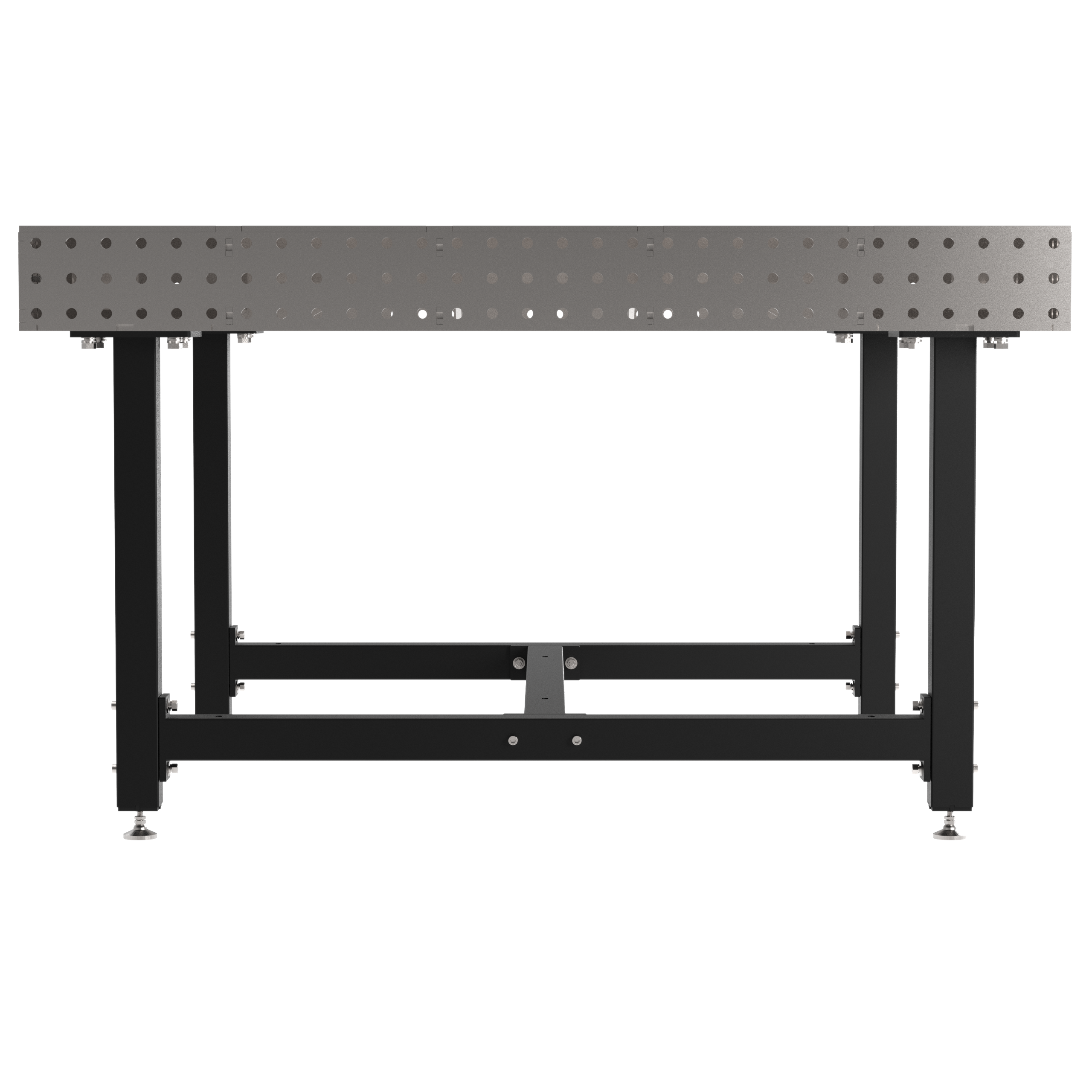 Welding Fixture Table, Fixed Height, 36"H x 60"L x 60"D, 1/4" Carbon Steel Top, Four Black Powdercoat Legs, Self-Leveling Feet