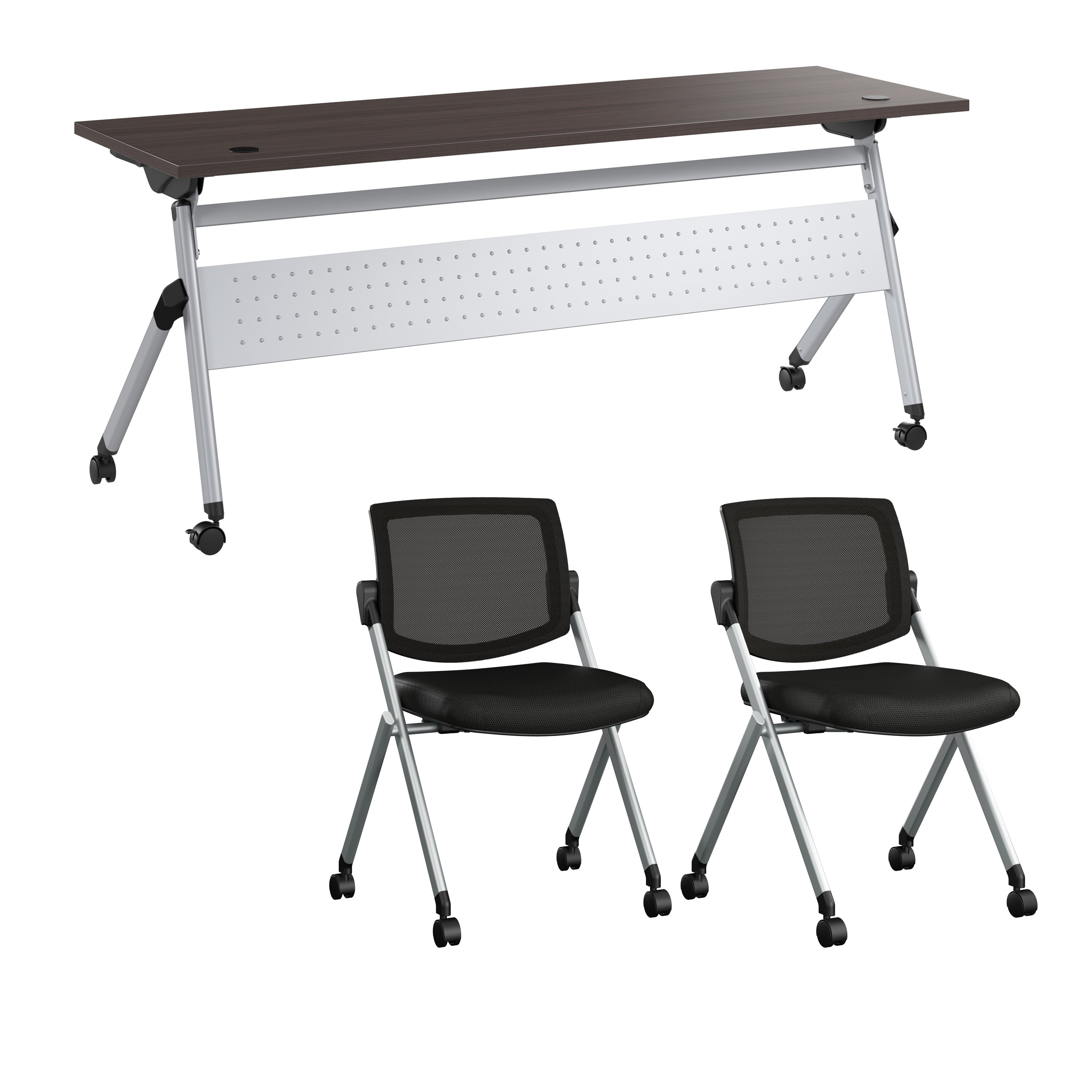 Bush Business Furniture Envision 72W Folding Training Table and 2 Folding Chairs in Storm Gray - 71.02" Width x 23.54" Depth x 32.87" Height