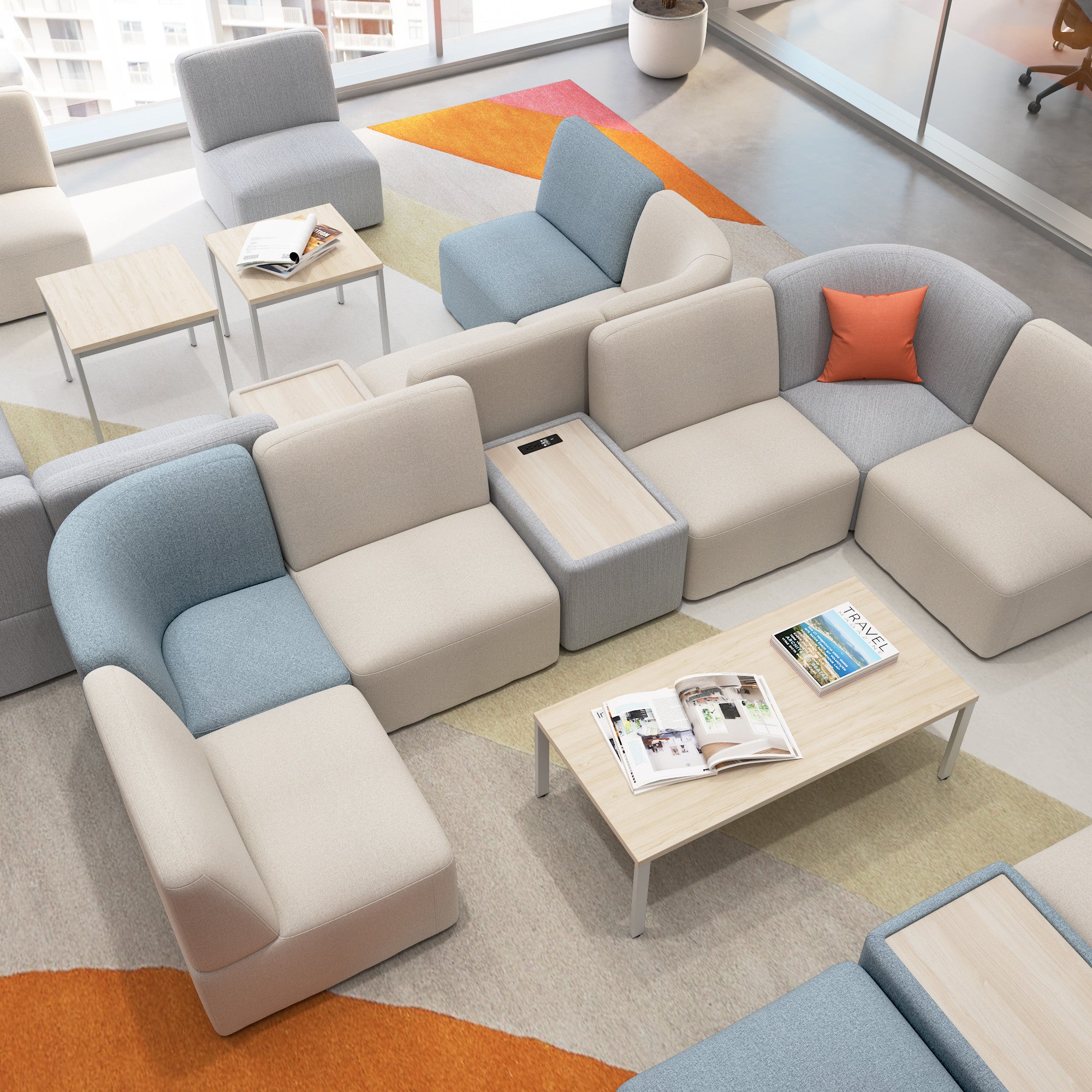 Bush Business Furniture Assemble Modular 3 Seater Sectional Lounge Sofa in Fog Fabric - 89.76" Width x 30.51" Depth x 29.92" Height