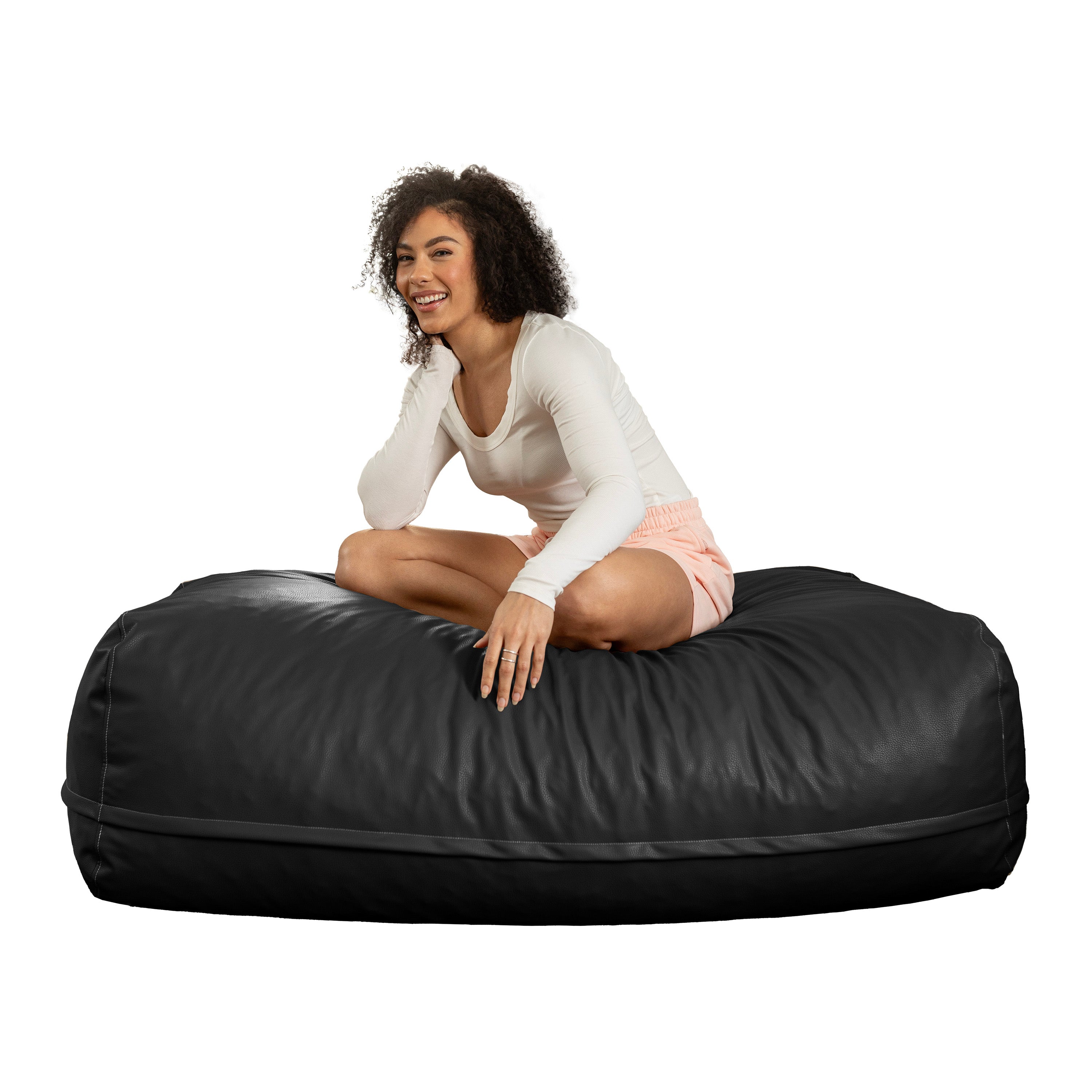 Atrium Collection Lino Ottoman - Oversized Large Couch Ottoman & Foam-Filled Lounger - Faux Leather - Black