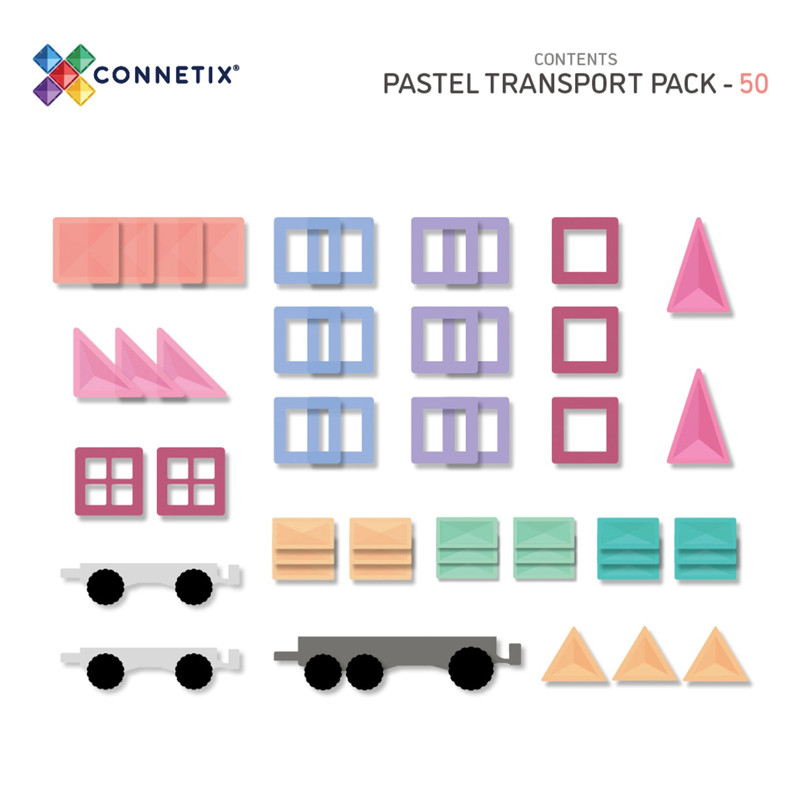 Magnetic Tiles Pastel Transport Pack, 50 Pieces