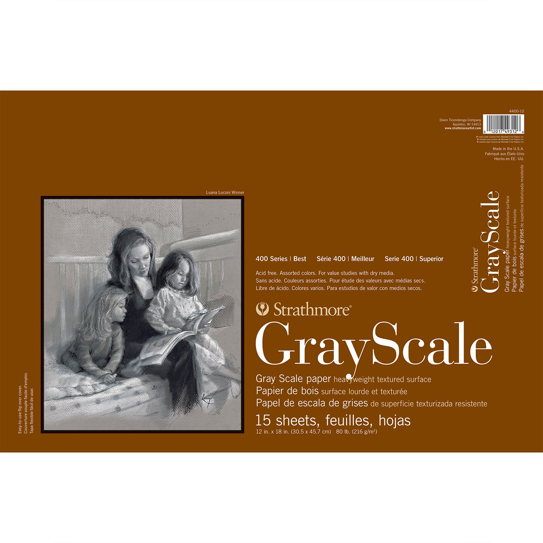 400 Series Grayscale Paper Pad, Glue Binding, 15 Sheet, 12x18 inch, 1 Count