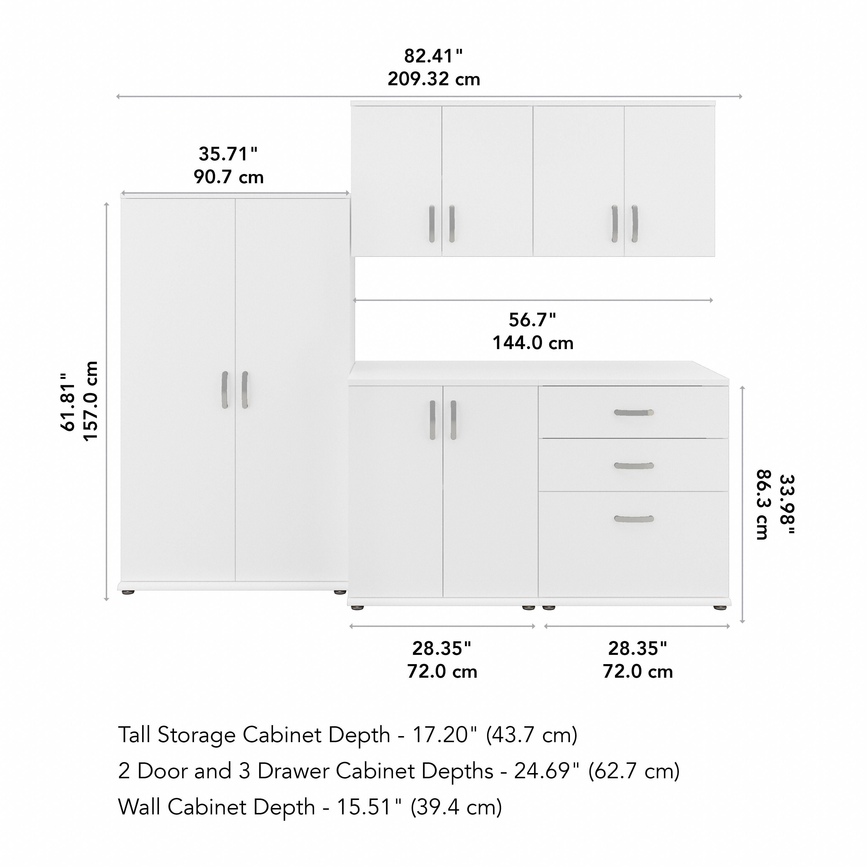 Bush Business Furniture Universal 92W 5 Piece Modular Storage Set with Floor and Wall Cabinets in White - 92.41" Width x 24.69" Depth x 61.81" Height