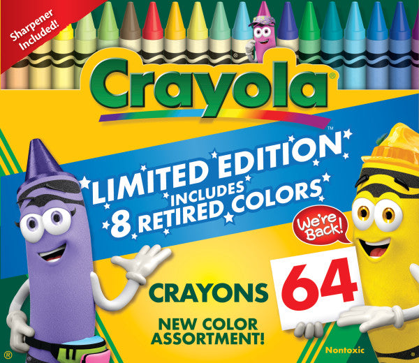 Crayola 64 Count Crayons, With 8 Retired Crayola Crayon Colors, Coloring Set, Gift for Kids Ages 3 & Up