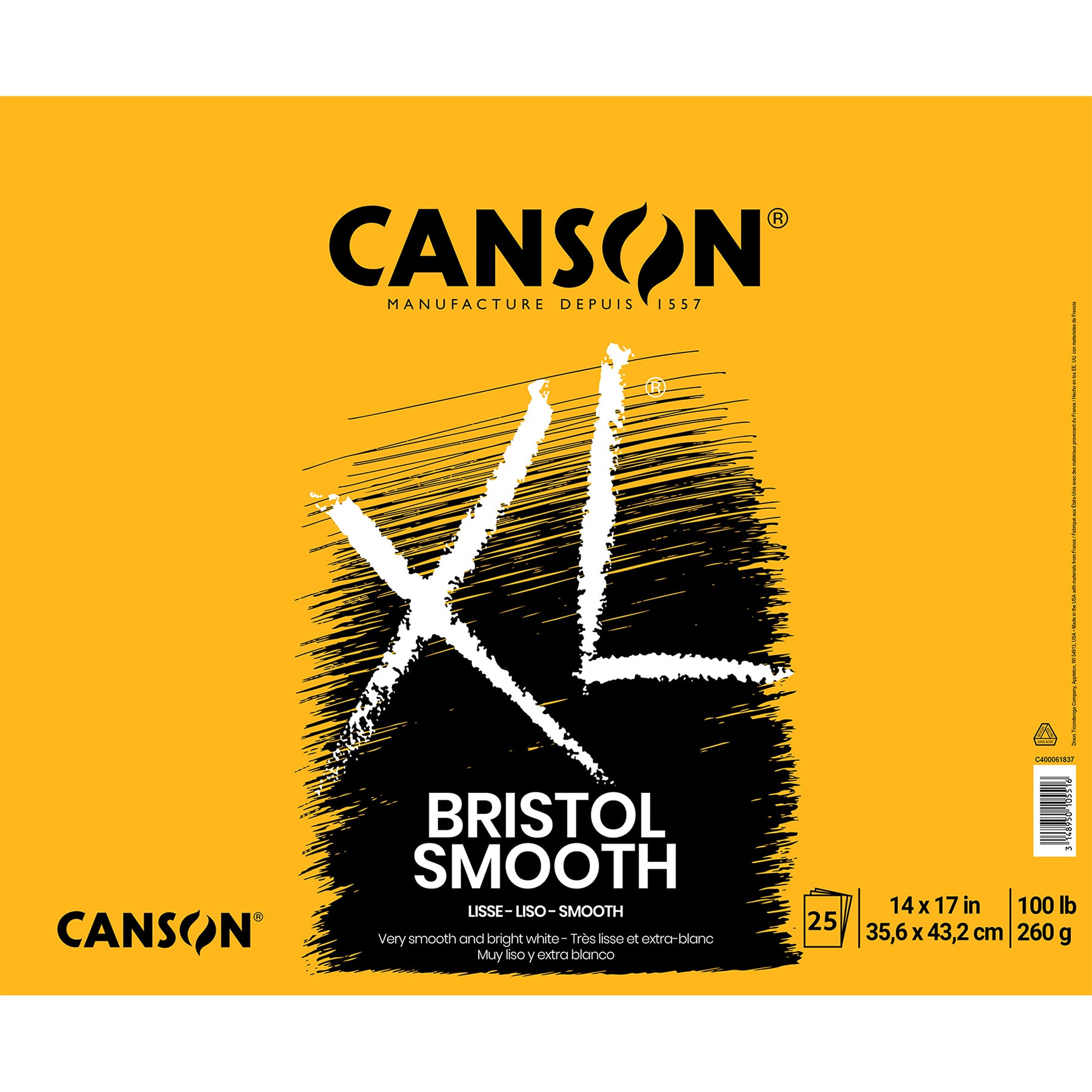 XL Series Bristol Pad, Smooth Finish, Foldover Binding, 25 Sheet, 14x17 inch, 1 Count