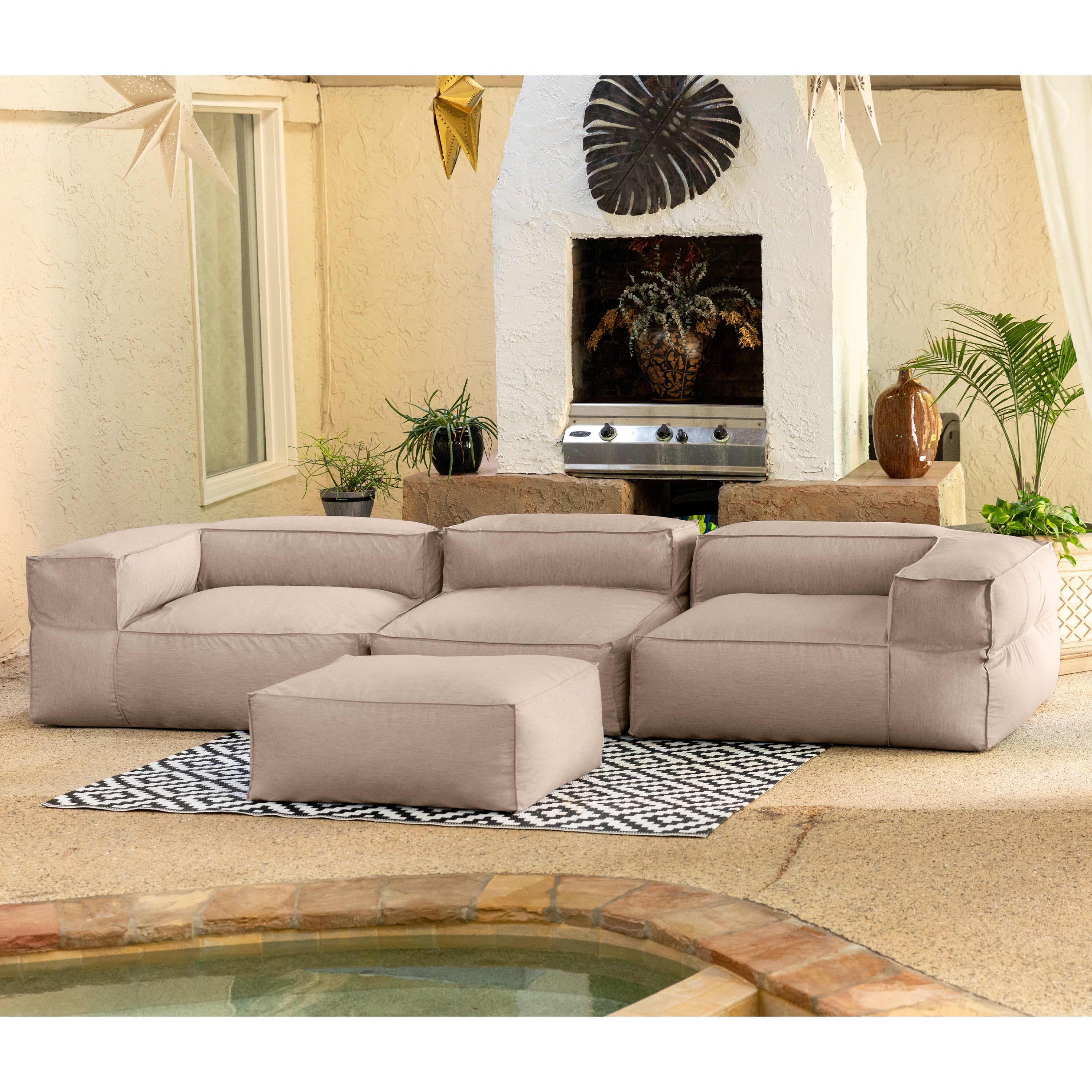 Baya 4 Piece Outdoor Sofa with Ottoman - Luxurious European Style Soft Seating, Petal
