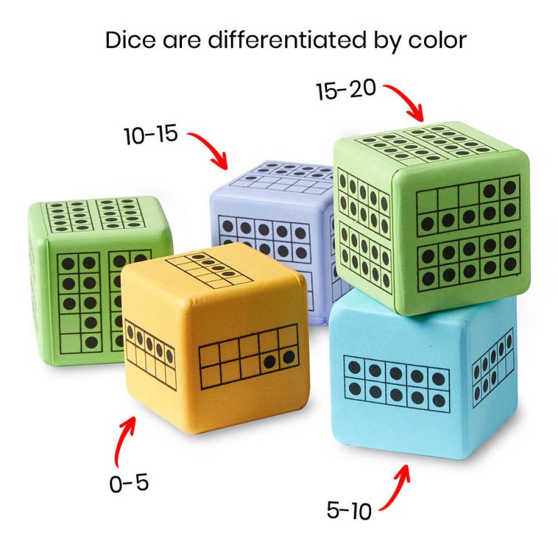 Dice, Ten-Frames, Foam 4 Clrs, S/12