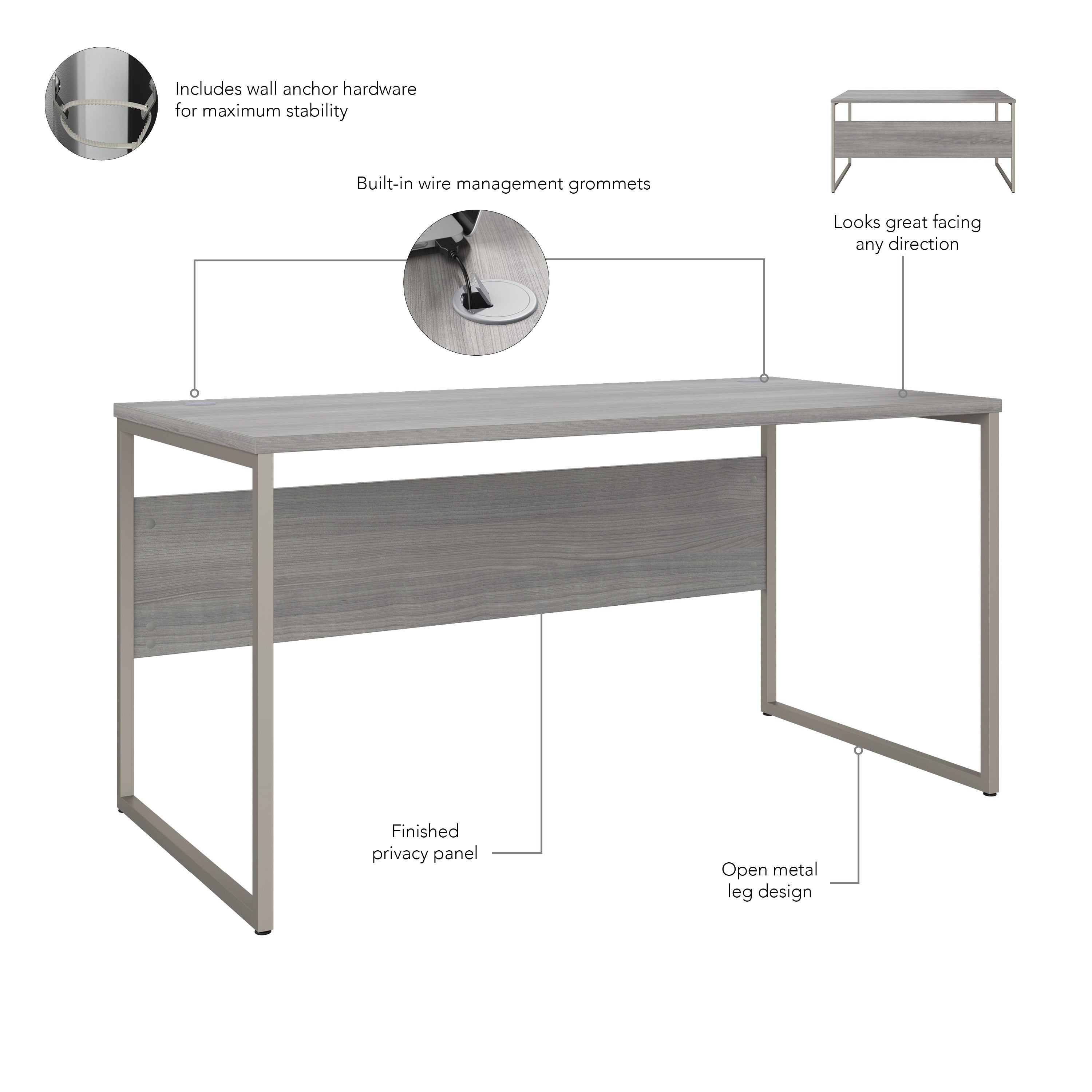 Bush Business Furniture Hybrid 60W x 30D Computer Table Desk with Metal Legs in Platinum Gray - 59.45" Width x 29.37" Depth x 29.91" Height