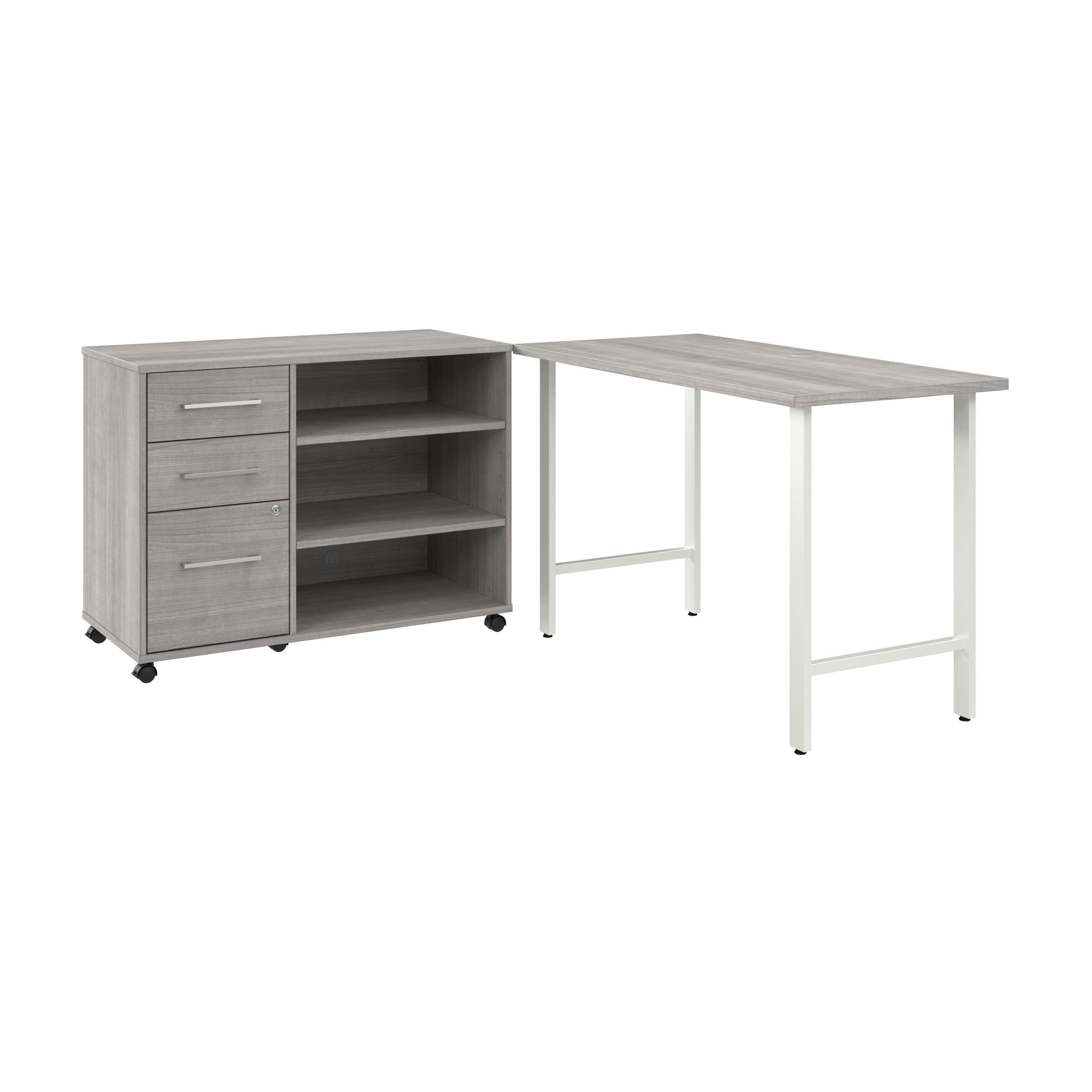 Bush Business Furniture Hustle 48W x 24D Computer Desk and Storage Cabinet with Drawers and Shelves in Platinum Gray - 47.59" Width x 23.34" Depth x 30.07" Height