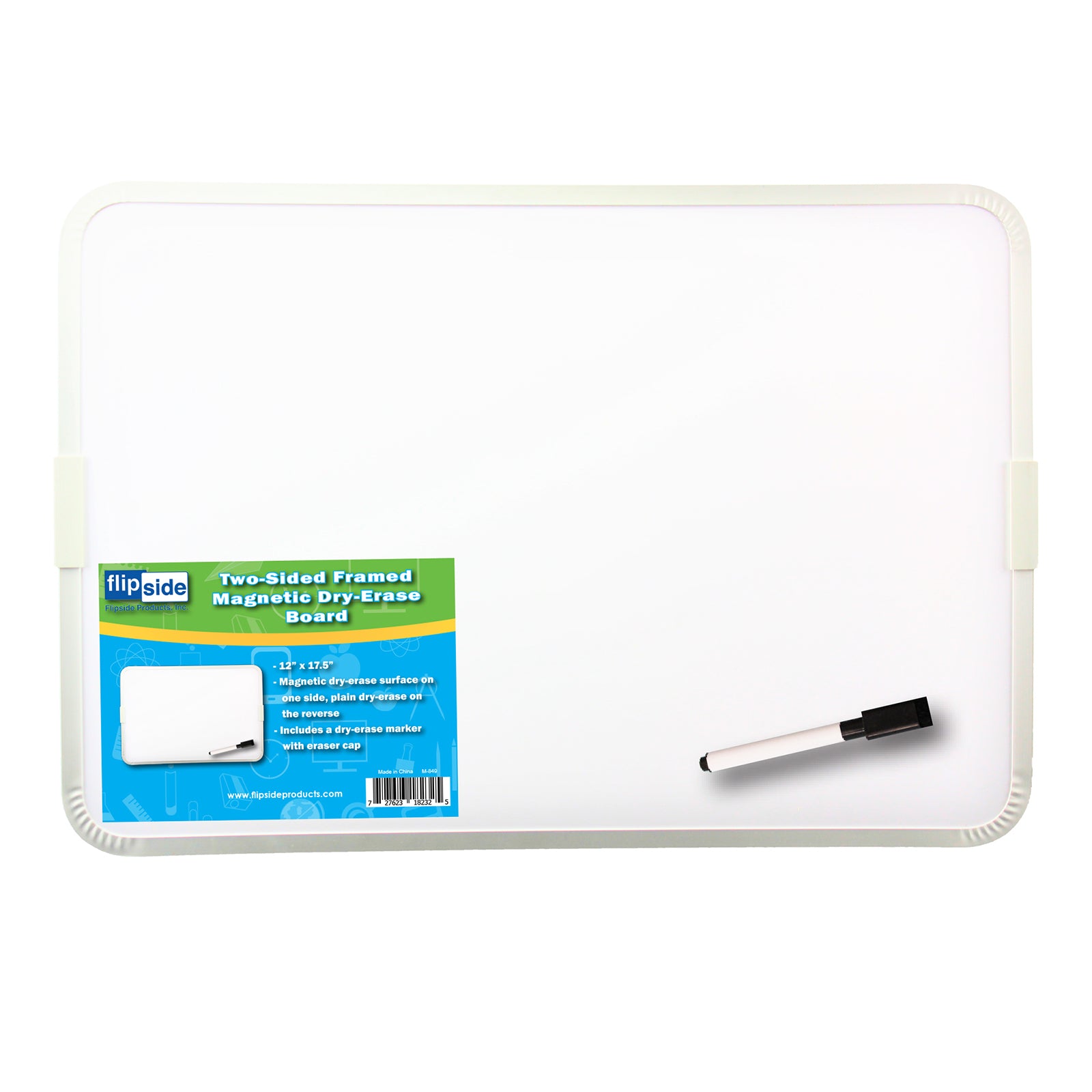 Two-Sided Aluminum Framed, Magnetic Dry Erase Board w/Pen, 12" x 17.5"