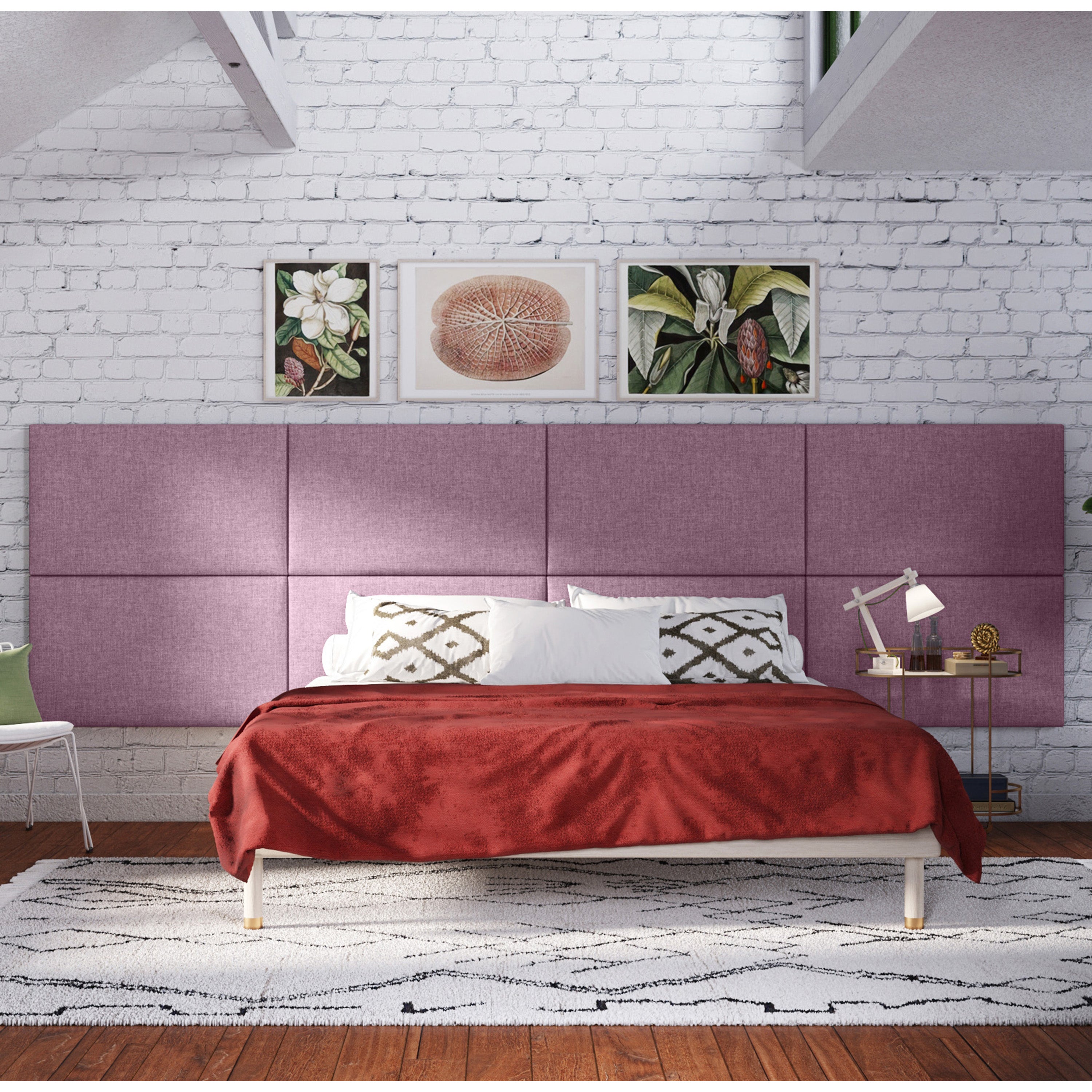 Jaxx Panelist Modern Padded Headboard- Set of 2 Wall Mounted Panels (Each 22.5" x 38")- King Double Tall, Microvelvet Plum