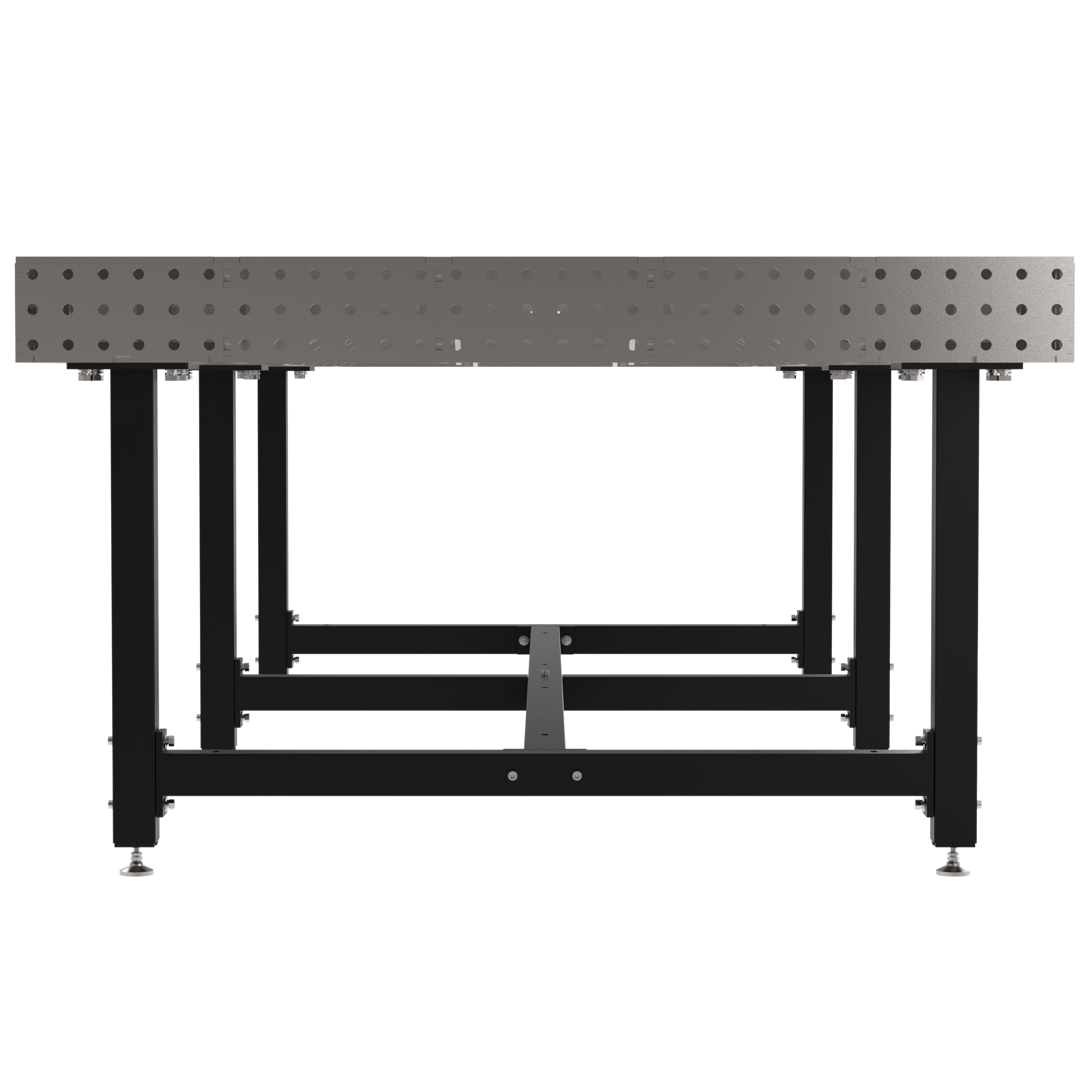 Welding Fixture Table, Fixed Height, 36"H x 120"L x 60"D, 1/4" Carbon Steel Top, Six Black Powdercoat Legs, Self-Leveling Feet