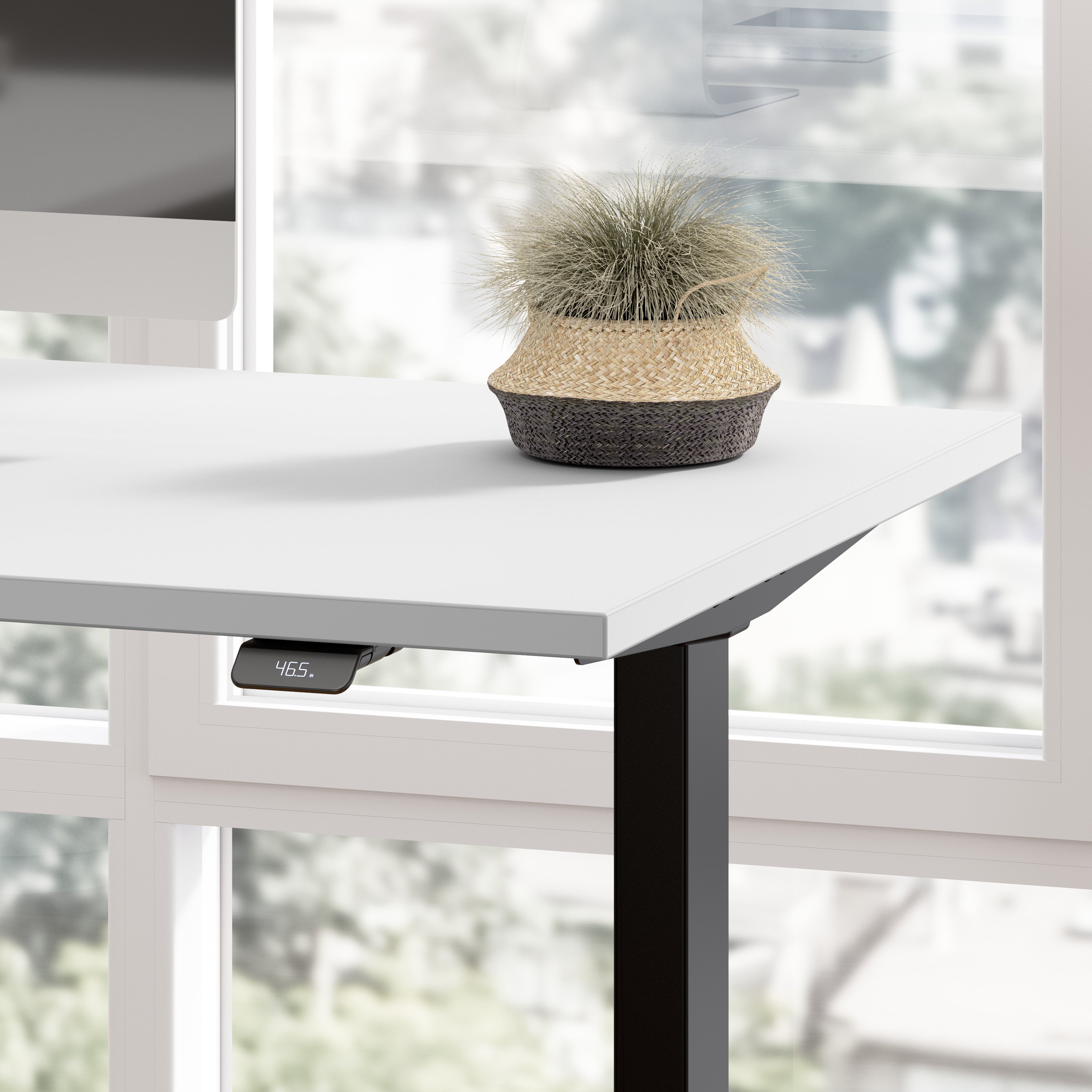 Bush Business Furniture Move 60 Series 72W Height Adjustable L Shaped Standing Desk in White with Black Base - 71.02" Width x 76.97" Depth x 27.44" Height