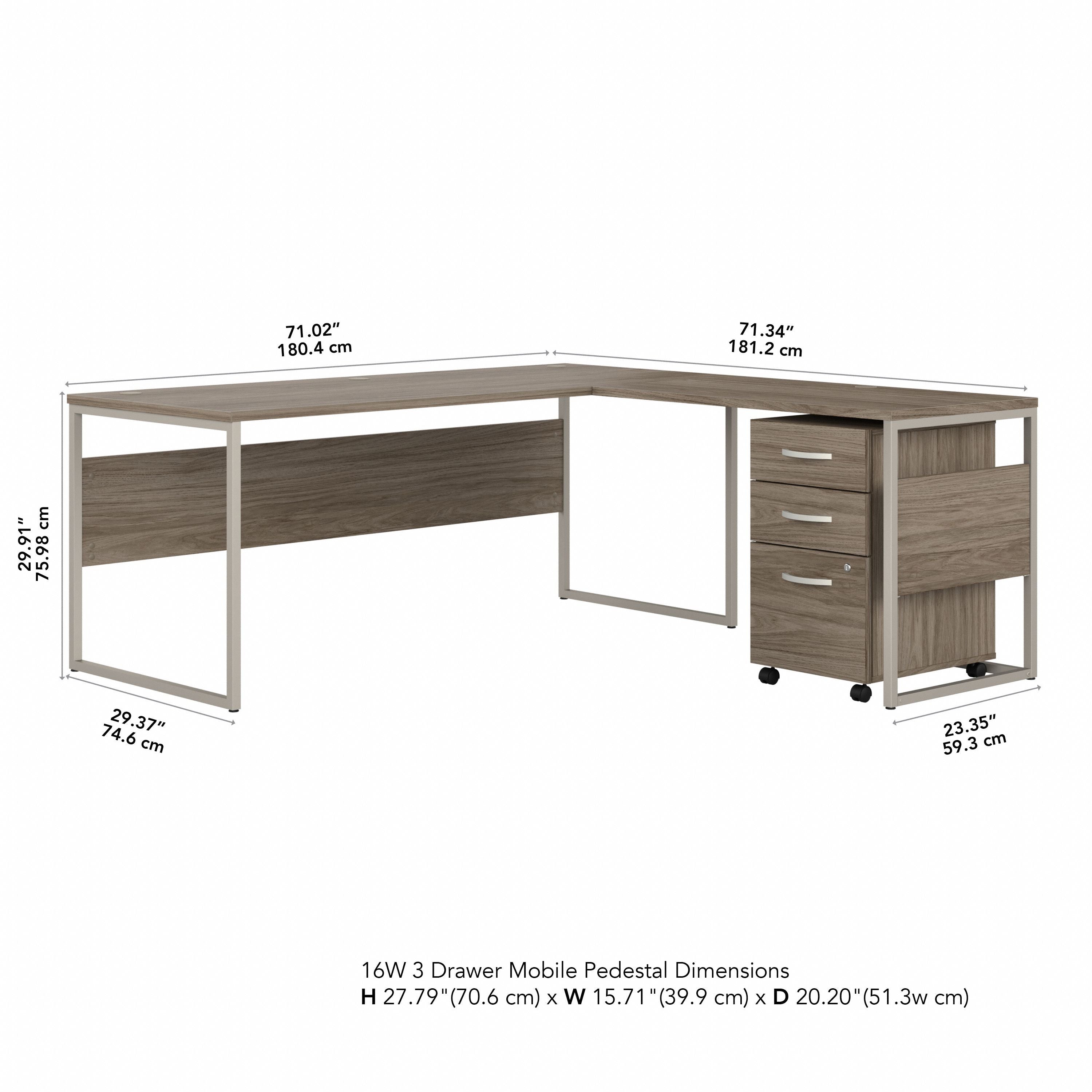 Bush Business Furniture Hybrid 72W x 30D L Shaped Table Desk with Mobile File Cabinet in Modern Hickory - 71.02" Width x 71.34" Depth x 29.91" Height