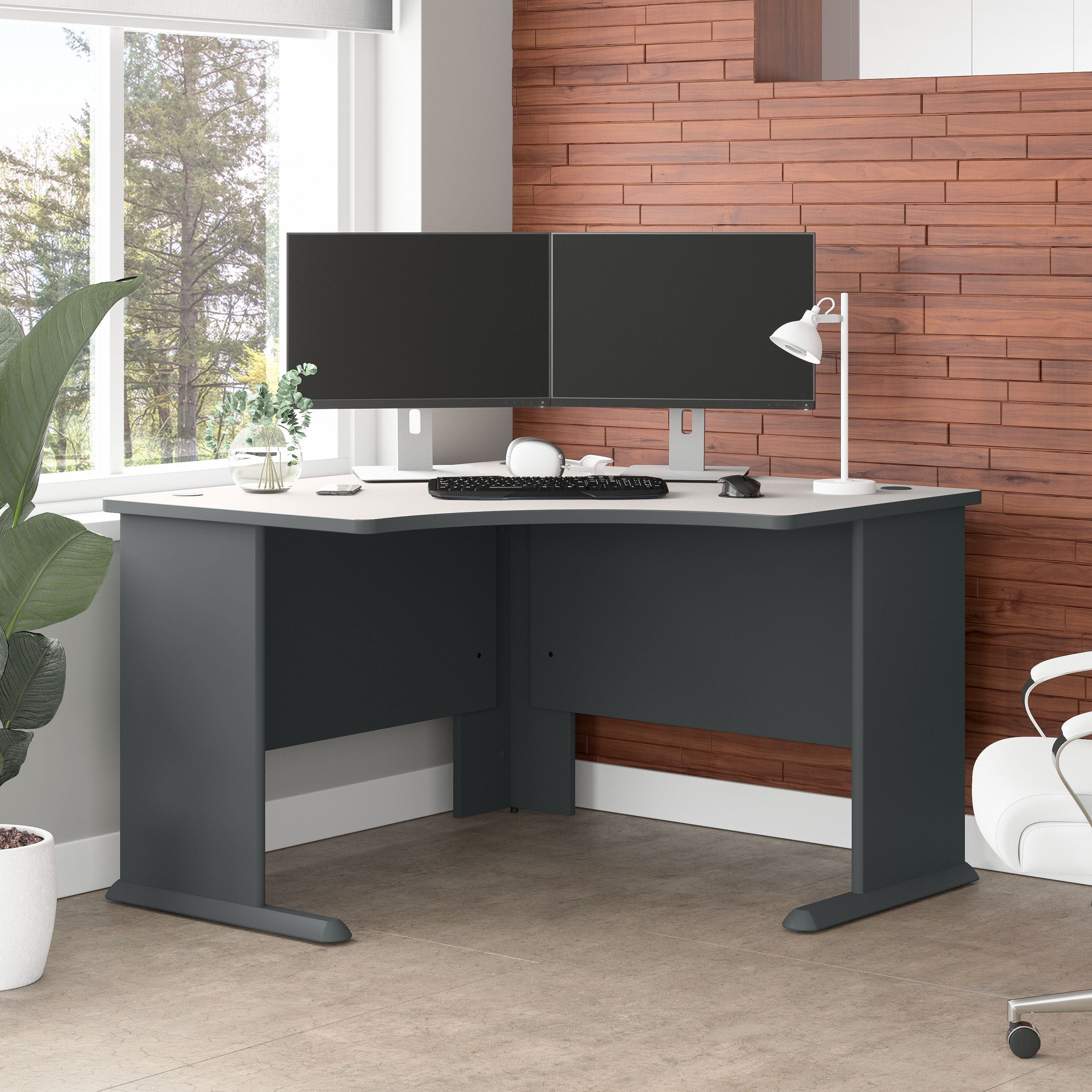 Bush Business Furniture Series A 48W Corner Desk in Slate and White Spectrum - 47.17" Width x 47.17" Depth x 29.66" Height