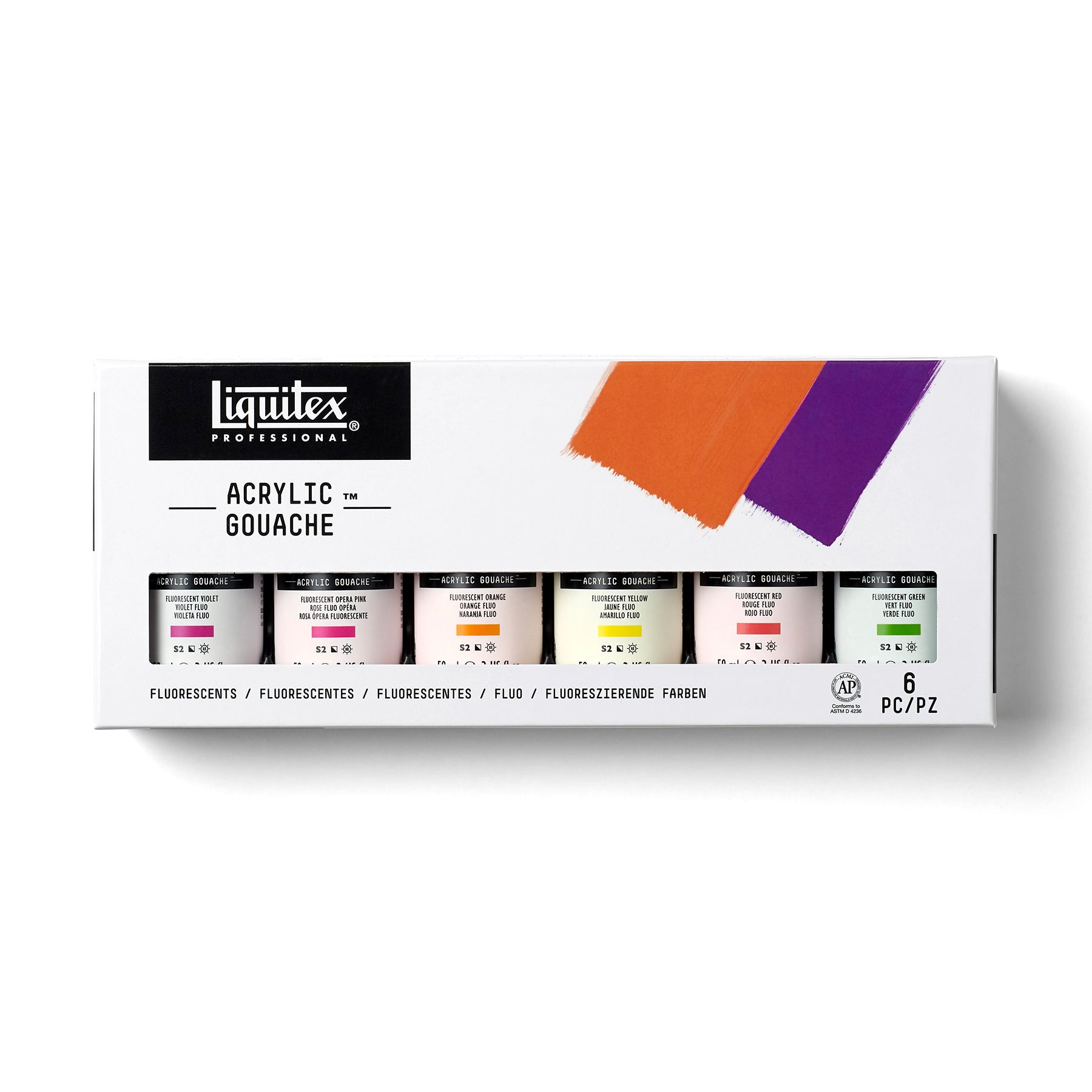 Acrylic Gouache - 6 x 59ml Set - Fluorescents