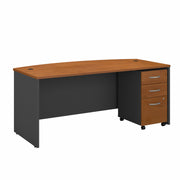 Bush Business Furniture Series C 72W x 36D Bow Front Desk with Mobile File Cabinet in Natural Cherry - 71.1" Width x 36.06" Depth x 29.84" Height