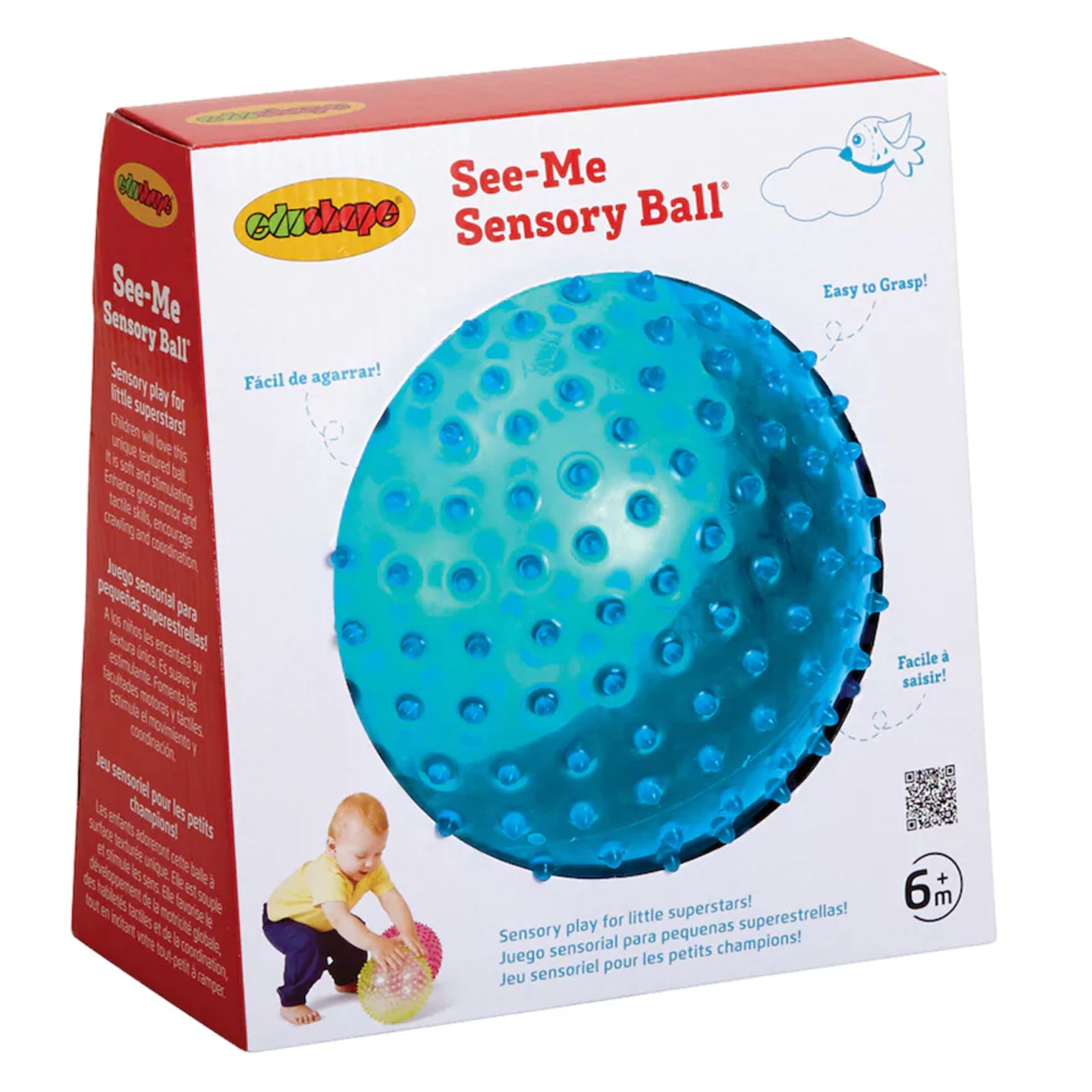 The Original Sensory Ball for Baby,  See-Me 7" Blue - Transparent Vibrant Colorful and Unique Textured Ball for Baby